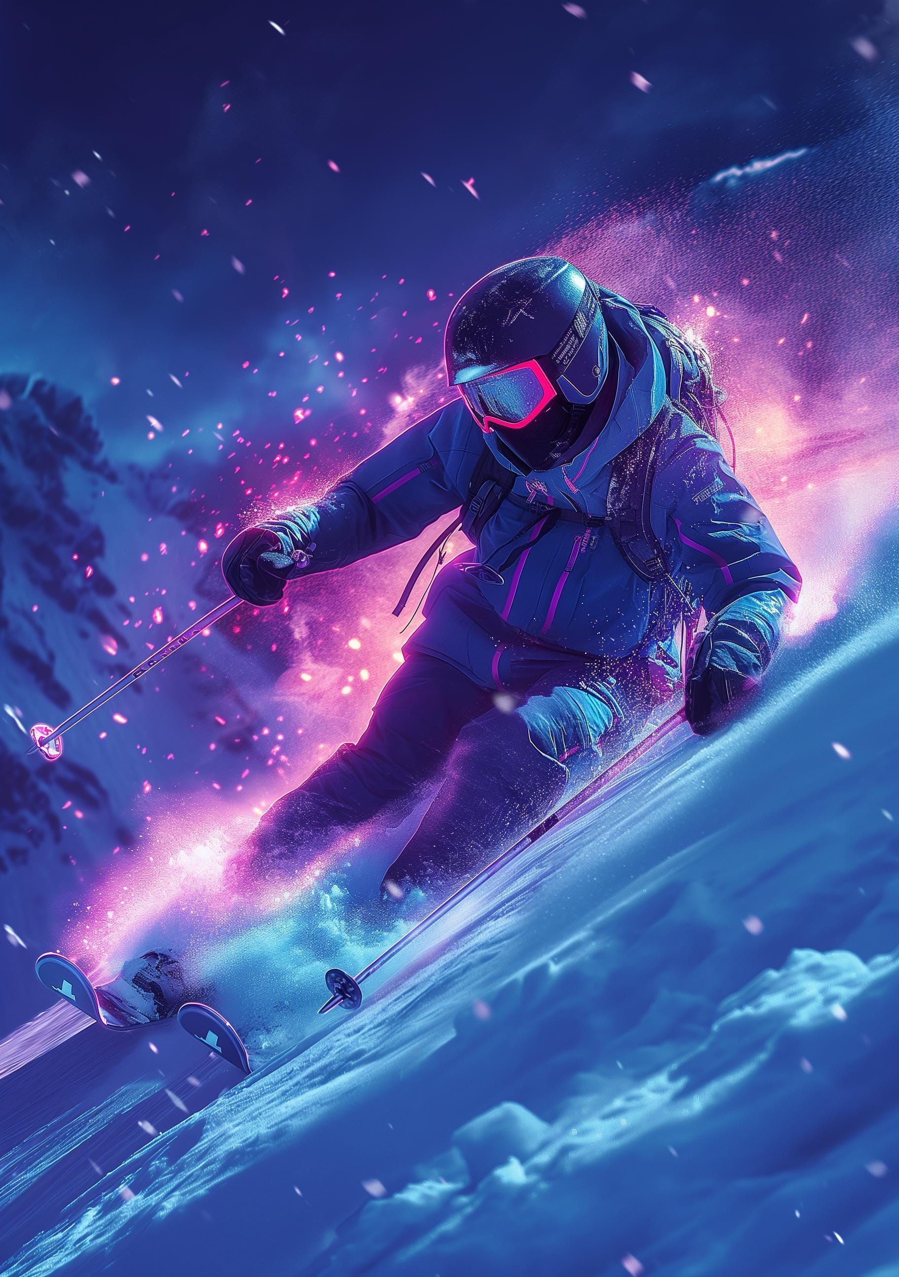 Neon Vaporwave Ski Synthwave Winter Sports Wall Art by The Wall Art Studio
