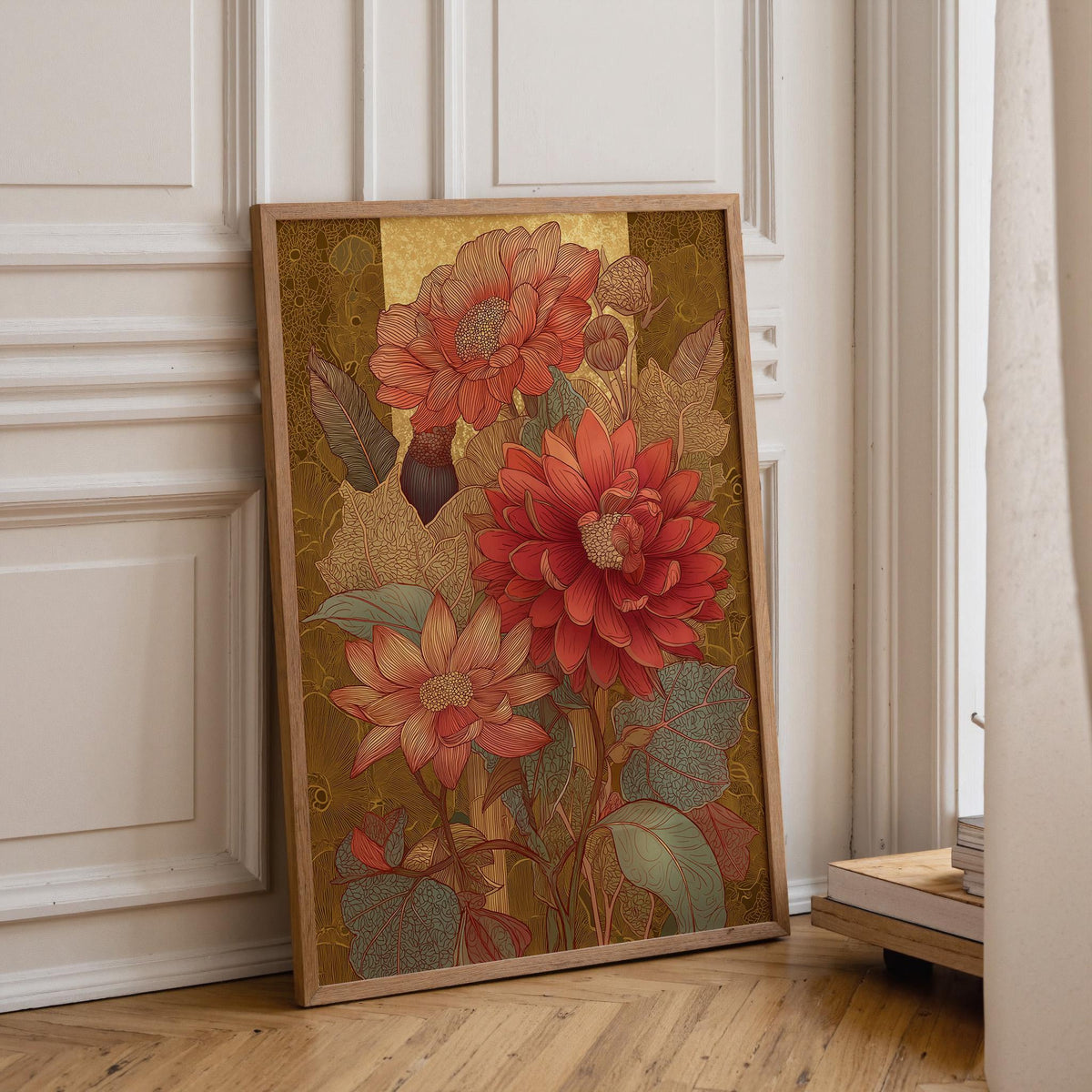 Vintage Floral Art Nouveau Flower Wall Art by The Wall Art Studio