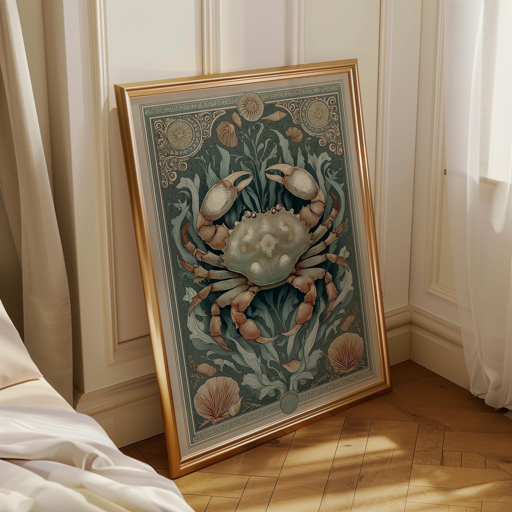 Coastal Crab Folk Art Nautical Beach House Wall Art