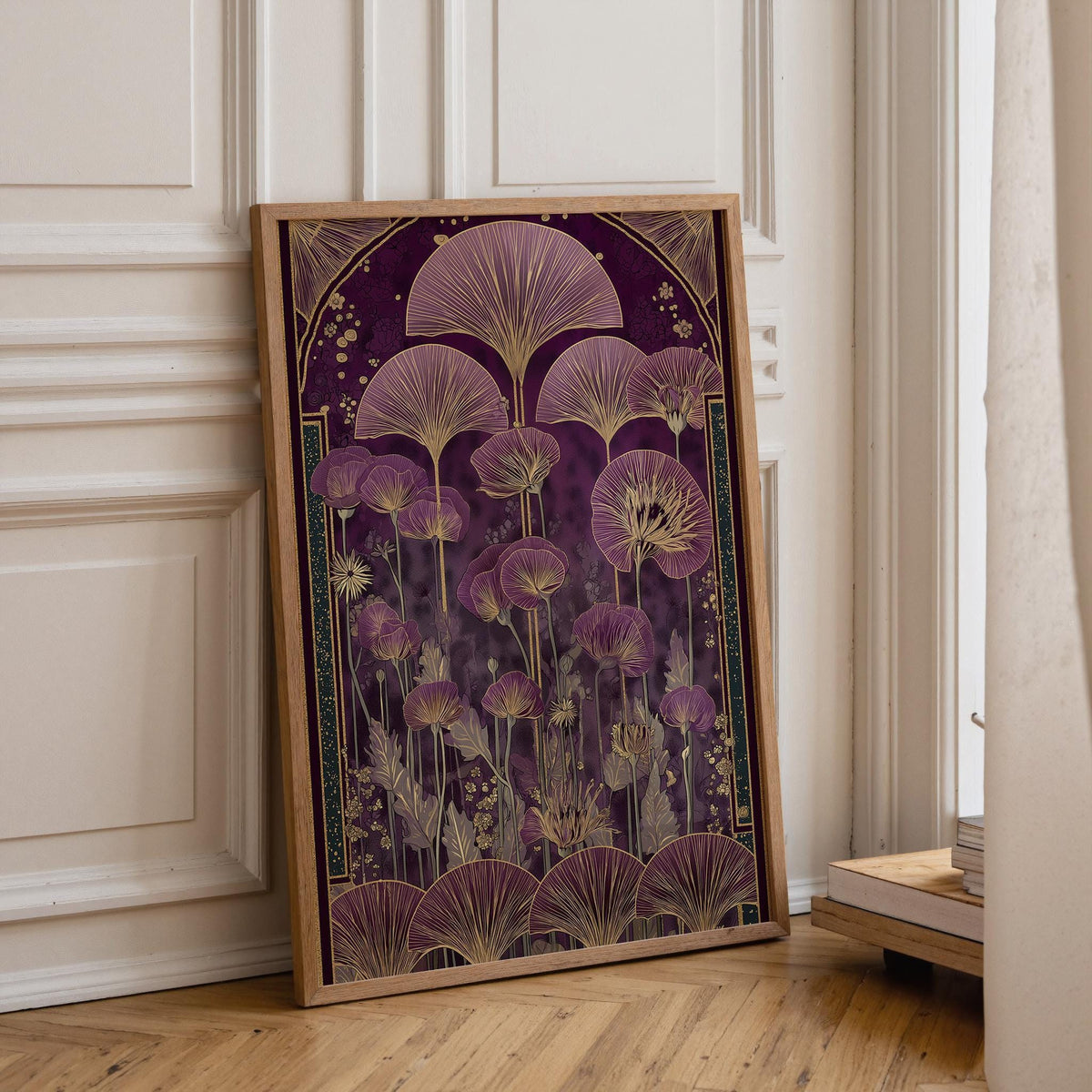 Vintage Gold Dark Academia Floral Art Deco Botanical Flower Wall Art by The Wall Art Studio
