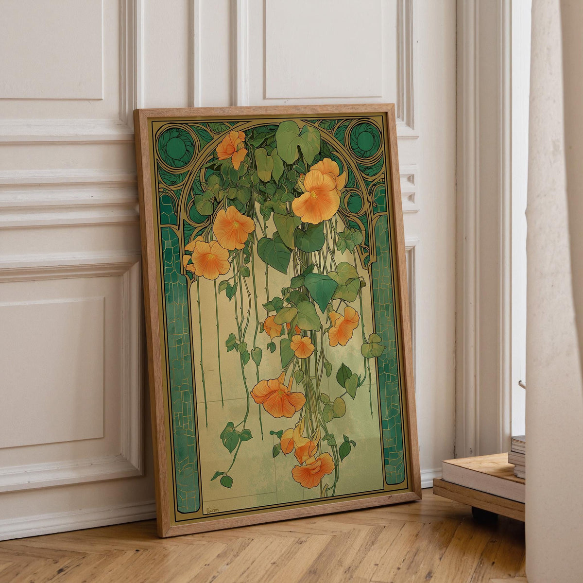 Art Nouveau Peach Botanical Vintage Floral Wall Art