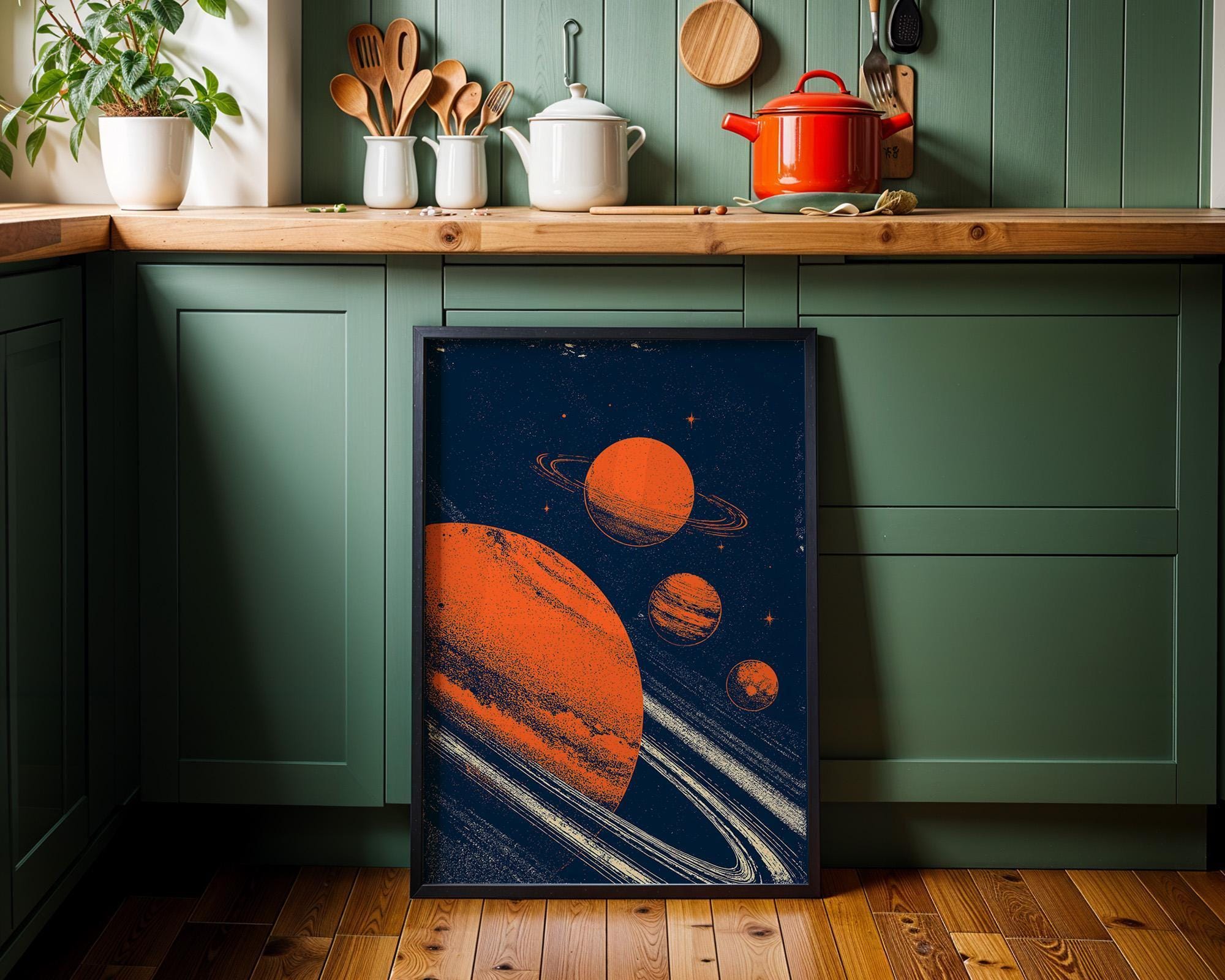Retro Planet Mid Century Modern Space Celestial Solar System Wall Art by The Wall Art Studio
