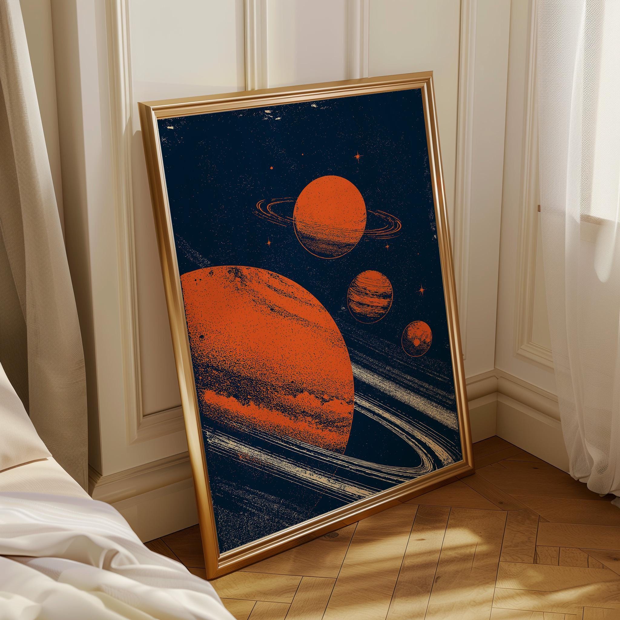 Retro Planet Mid Century Modern Space Celestial Solar System Wall Art by The Wall Art Studio