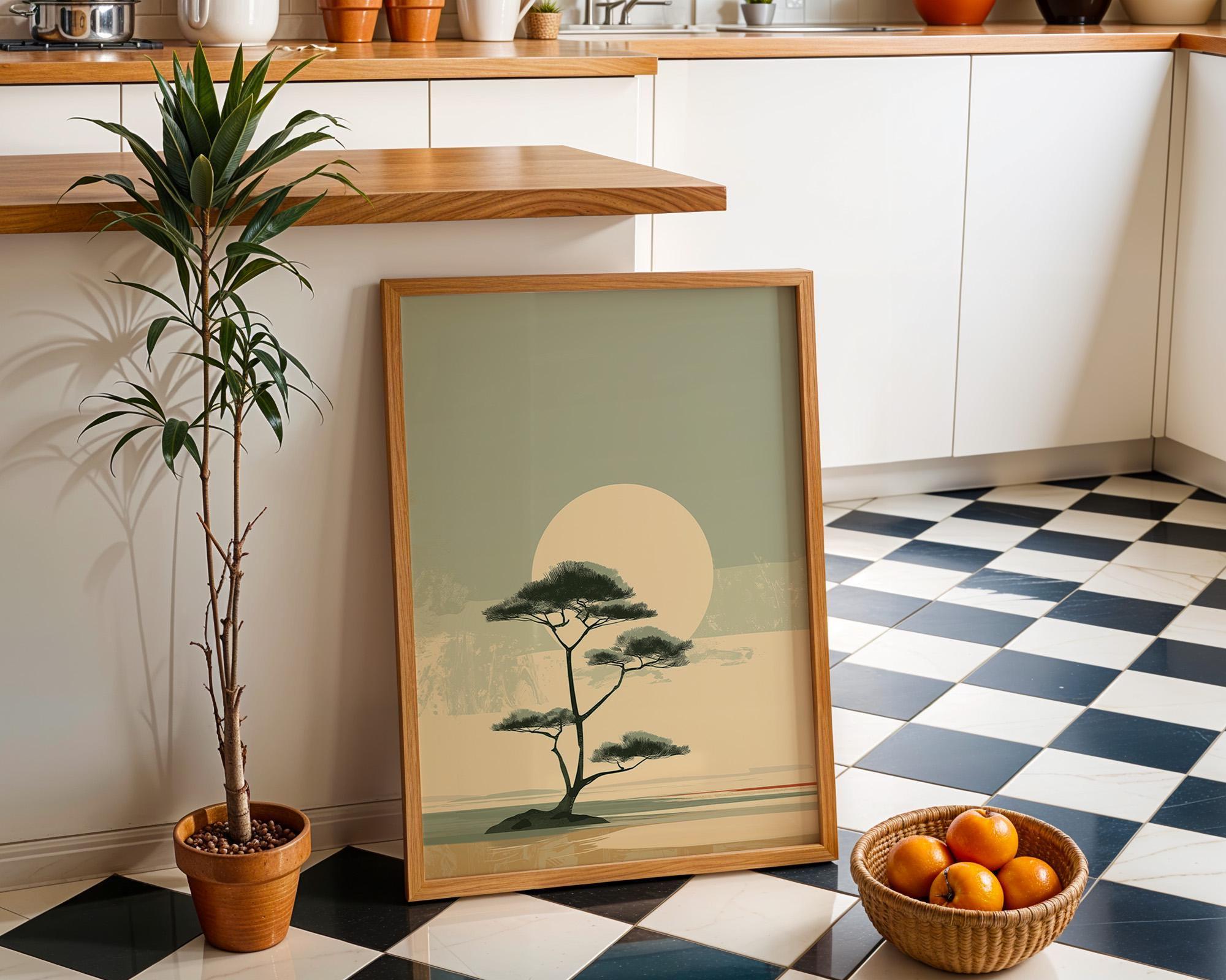 Minimalist Japanese Tree Landscape Japandi Wall Art by The Wall Art Studio