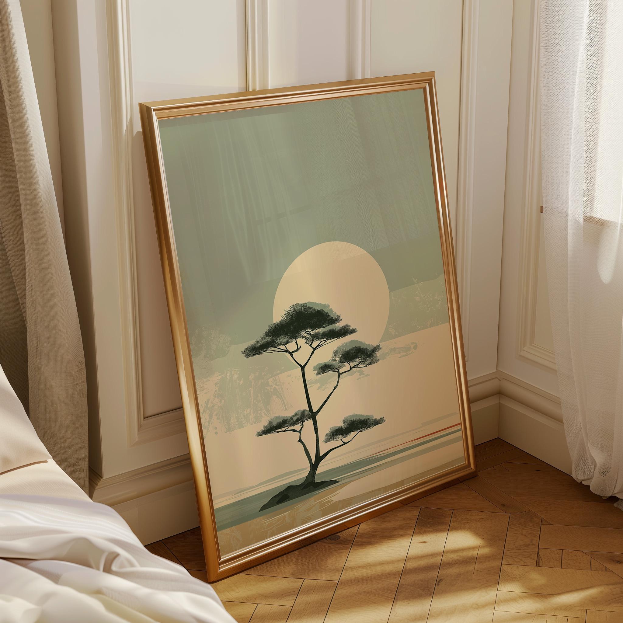 Minimalist Japanese Tree Landscape Japandi Wall Art by The Wall Art Studio