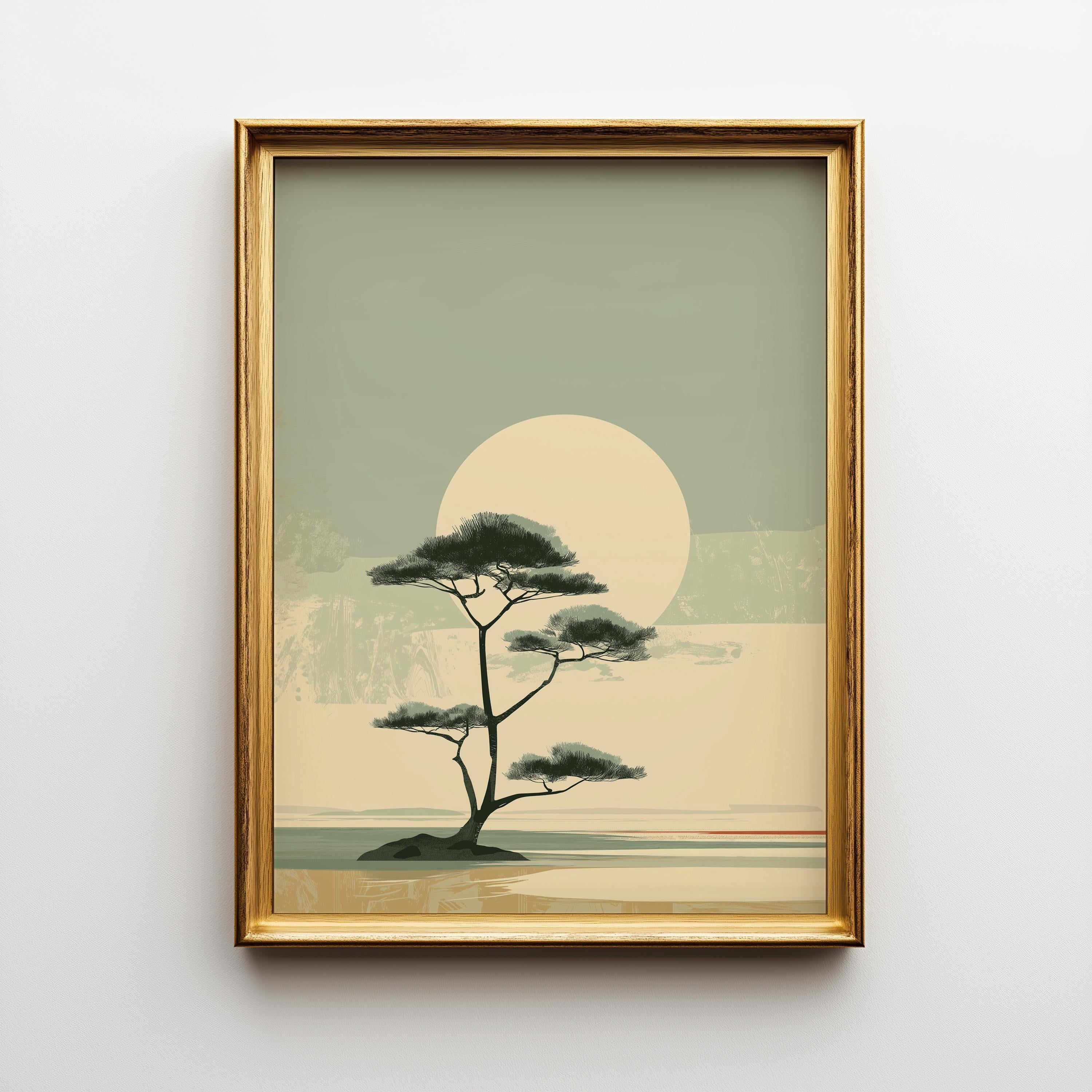 Minimalist Japanese Tree Landscape Japandi Wall Art by The Wall Art Studio