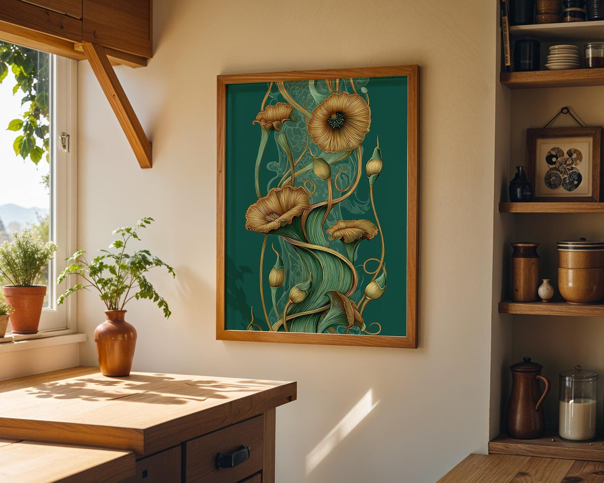 Art Nouveau Emerald Green Vintage Inspired Floral Wall Art by The Wall Art Studio