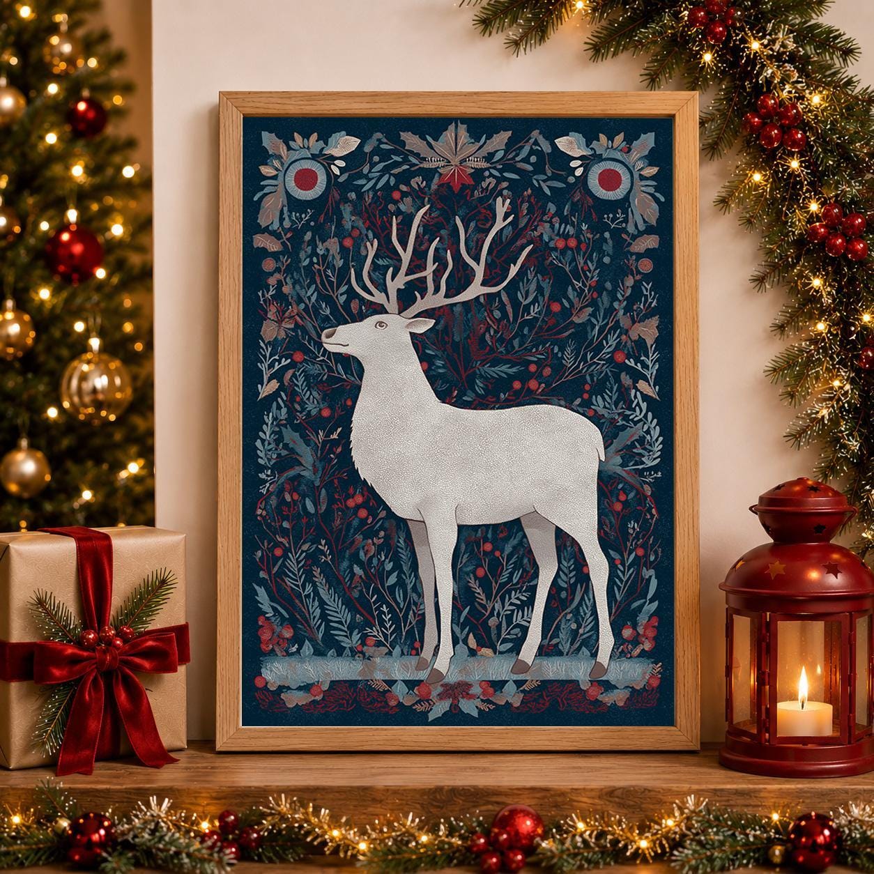Scandinavian Christmas Nordic Reindeer Wall Art by The Wall Art Studio