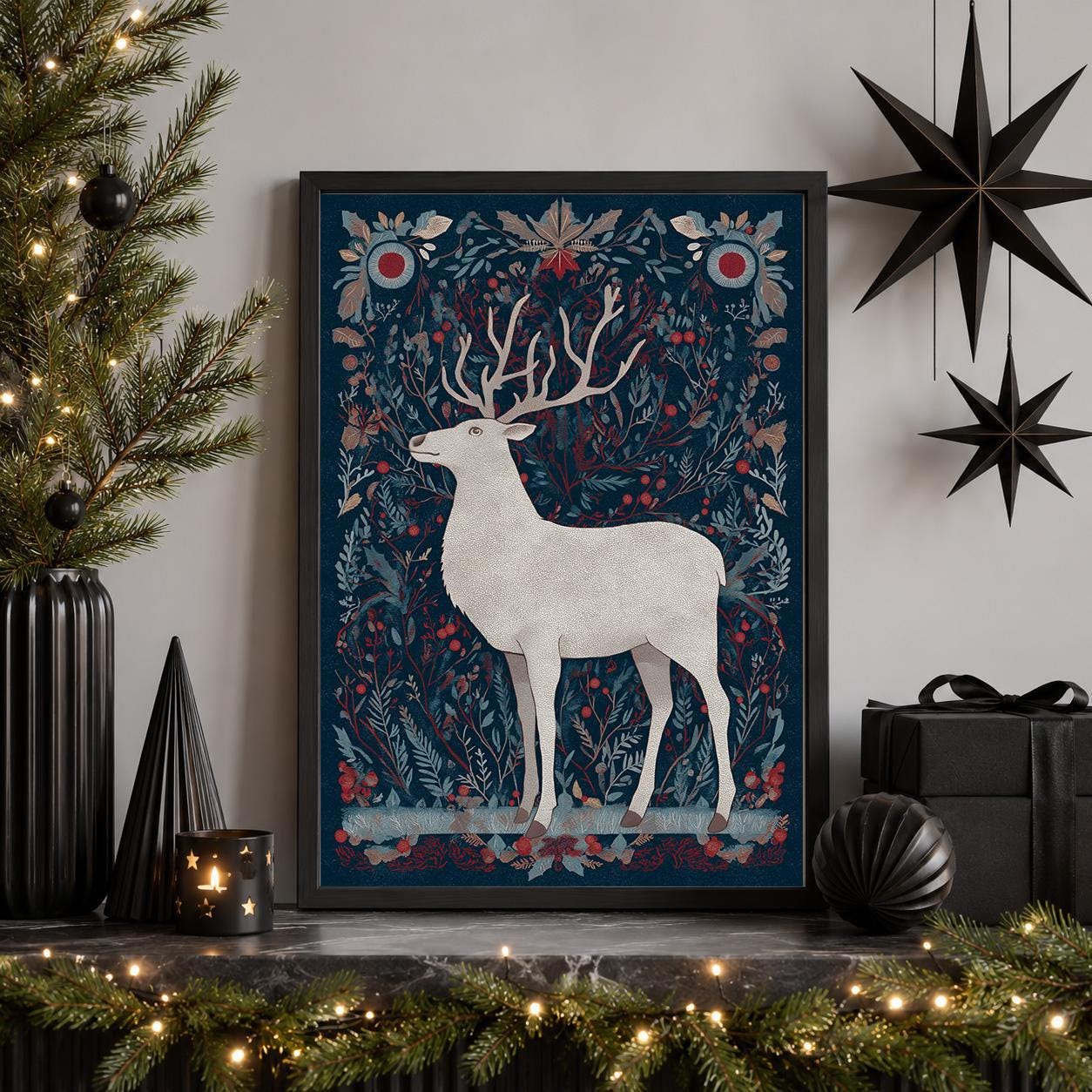 Scandinavian Christmas Nordic Reindeer Wall Art by The Wall Art Studio