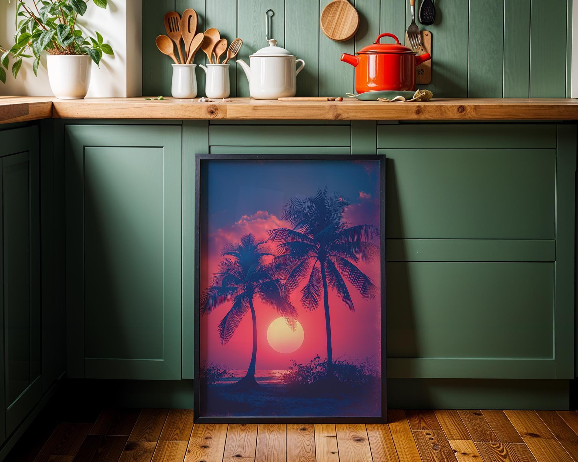 1980s Miami Sunset Retro Synthwave Palm Tree Wall Art by The Wall Art Studio