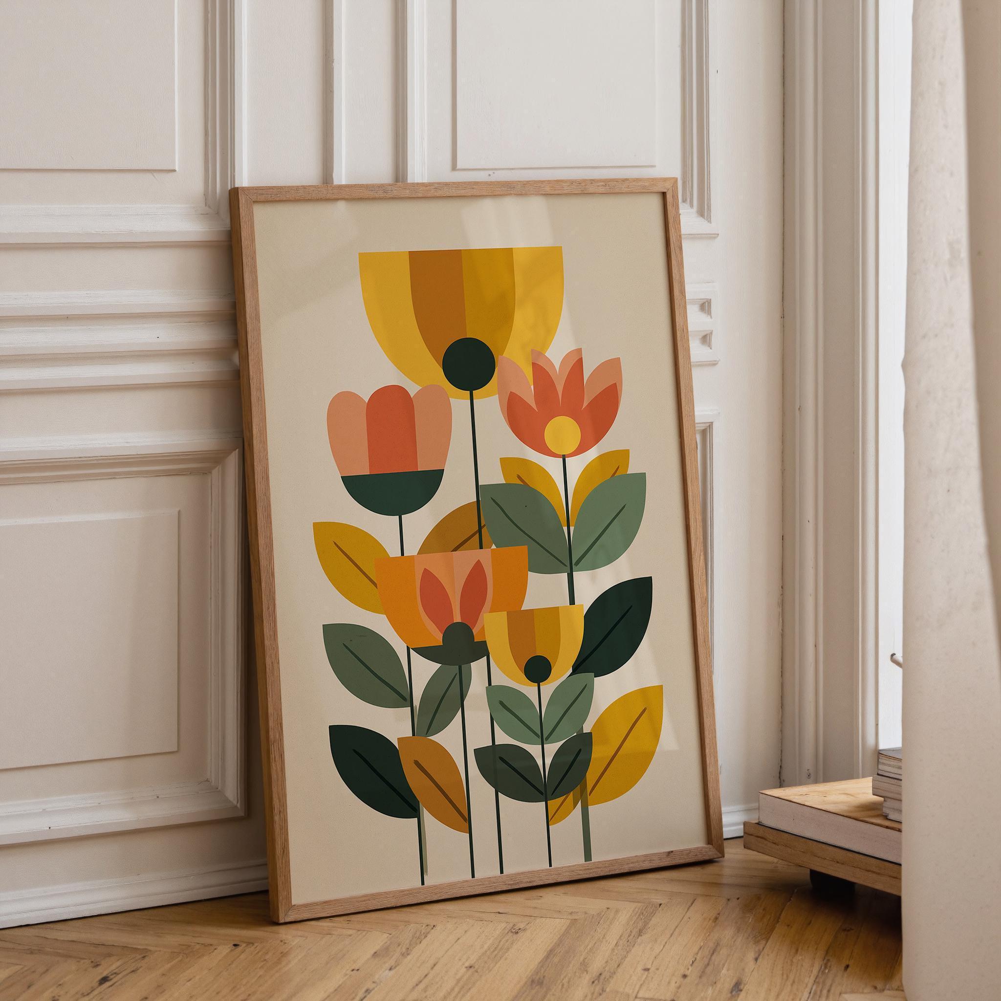 Mid Century Modern Floral Retro Abstract Flower Wall Art by The Wall Art Studio