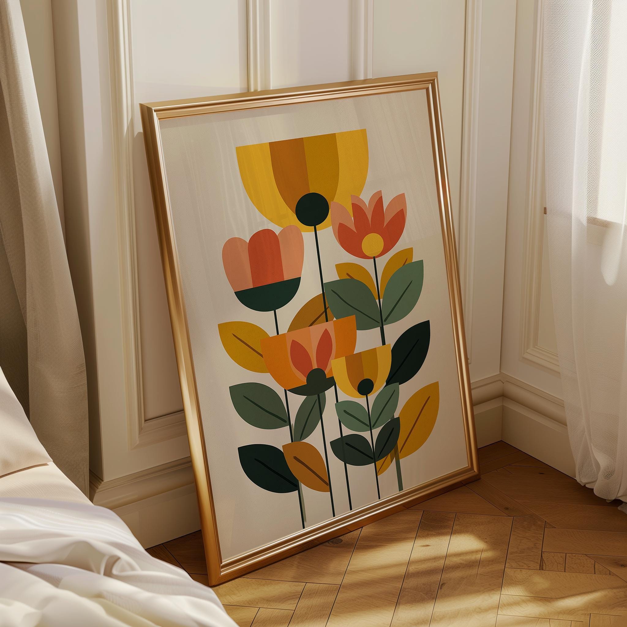 Mid Century Modern Floral Retro Abstract Flower Wall Art by The Wall Art Studio