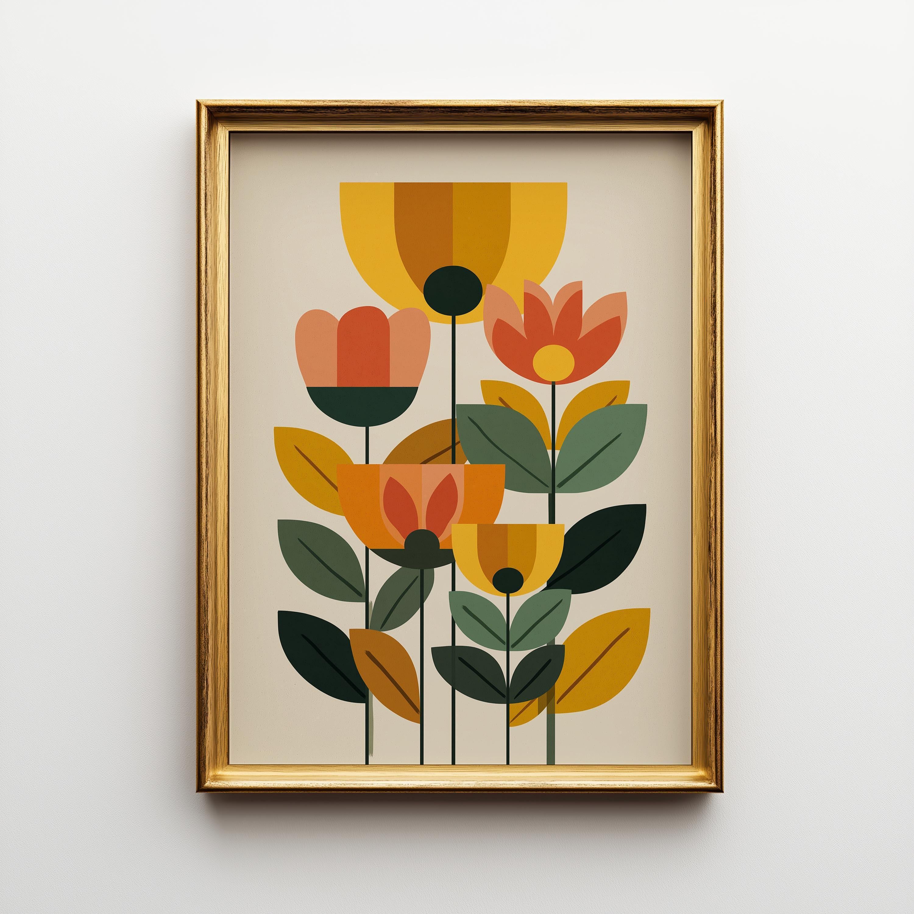 Mid Century Modern Floral Retro Abstract Flower Wall Art by The Wall Art Studio
