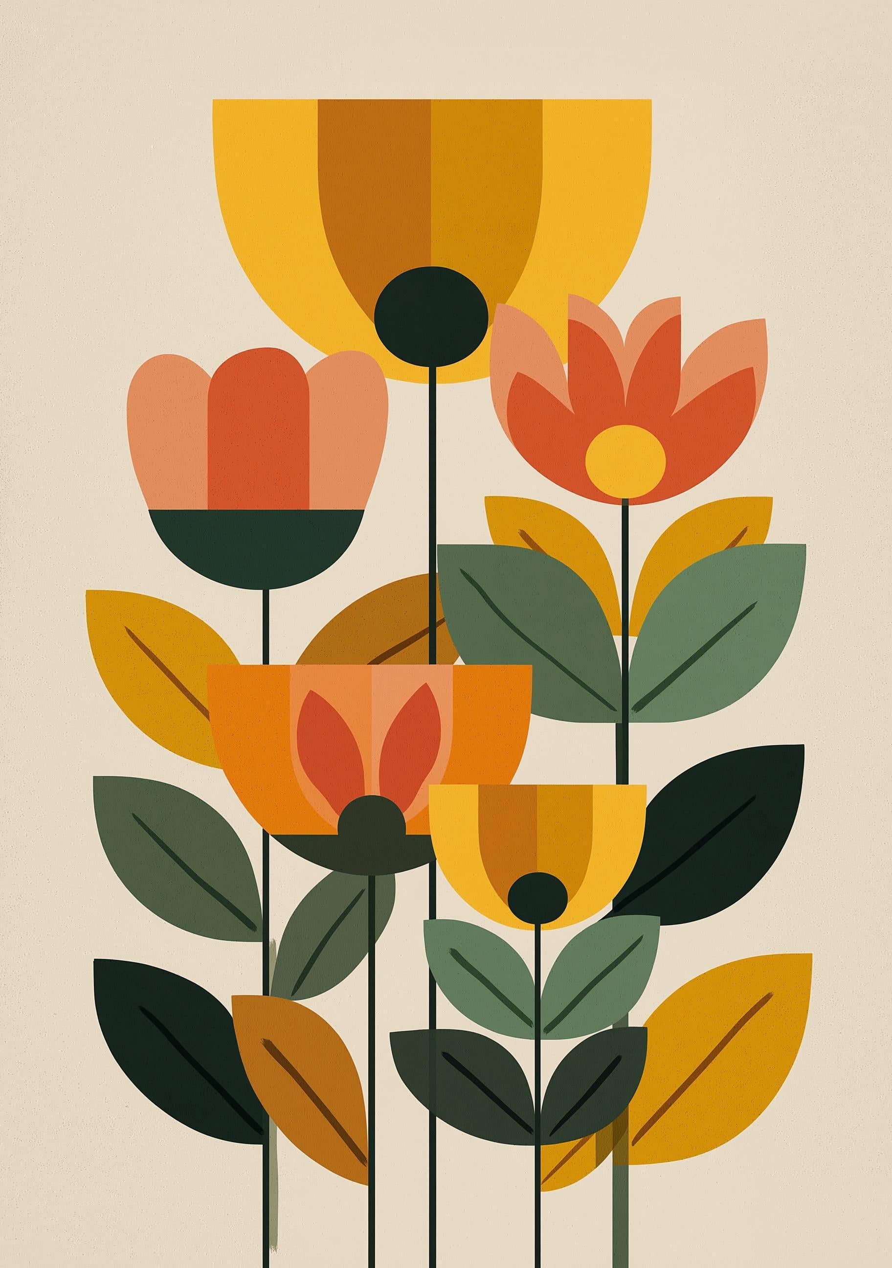 Mid Century Modern Floral Retro Abstract Flower Wall Art by The Wall Art Studio