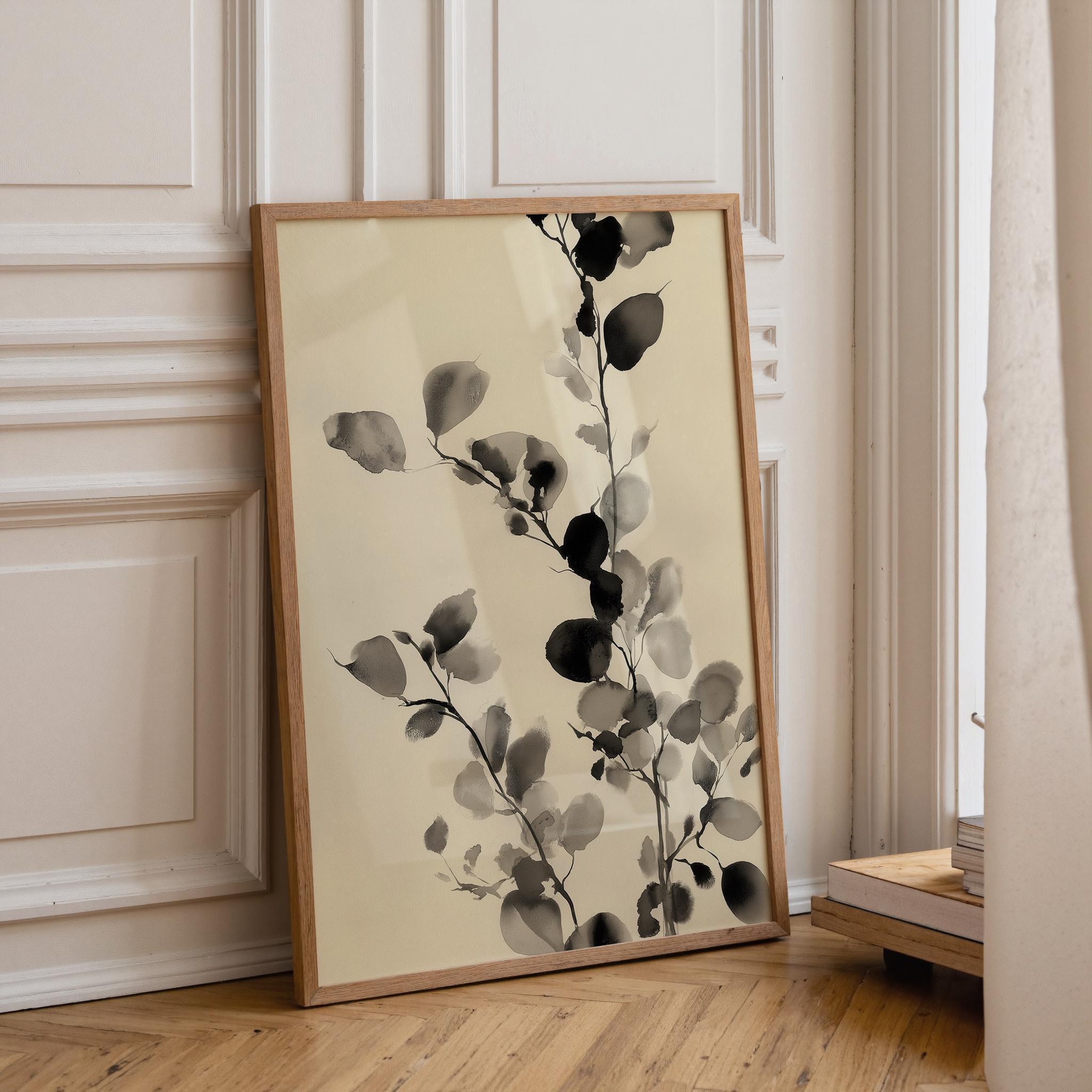 Minimalist Botanical Black Ink Floral Japandi Botanical Wall Art