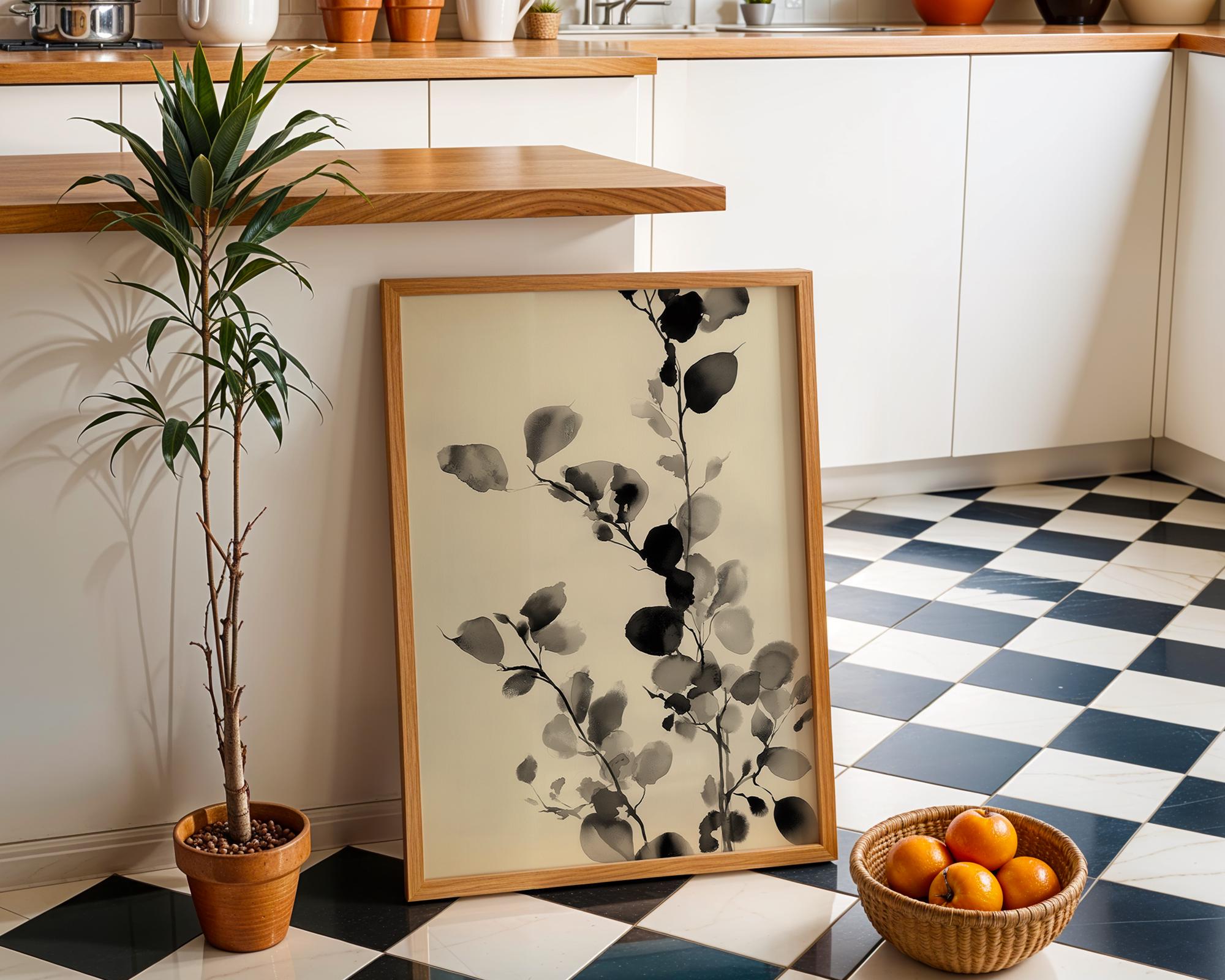 Minimalist Botanical Black Ink Floral Japandi Botanical Wall Art