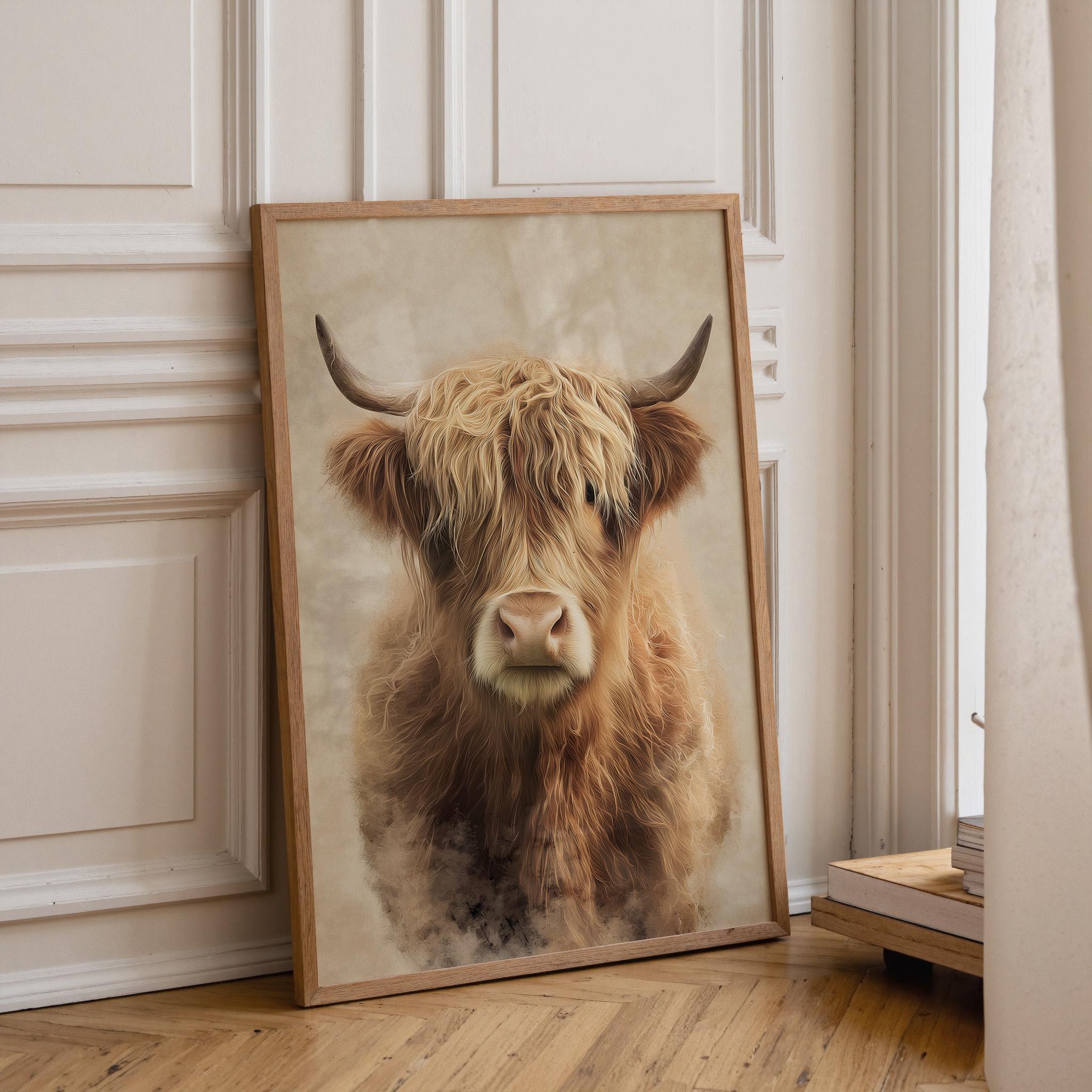 Highland Cow Rustic Farmhouse Scottish Highland Cattle Wall Art by The Wall Art Studio - physical