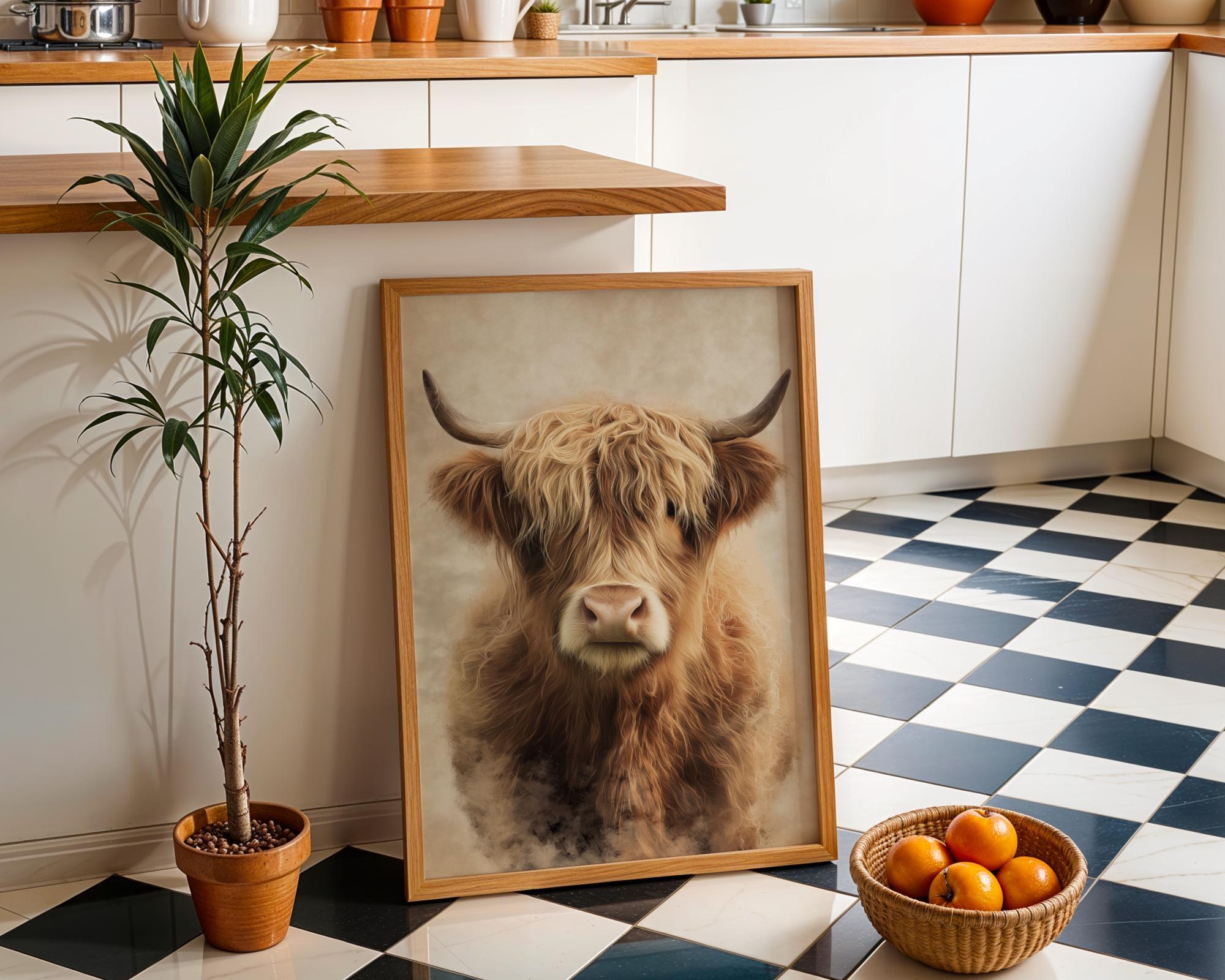 Highland Cow Rustic Farmhouse Scottish Highland Cattle Wall Art by The Wall Art Studio - physical