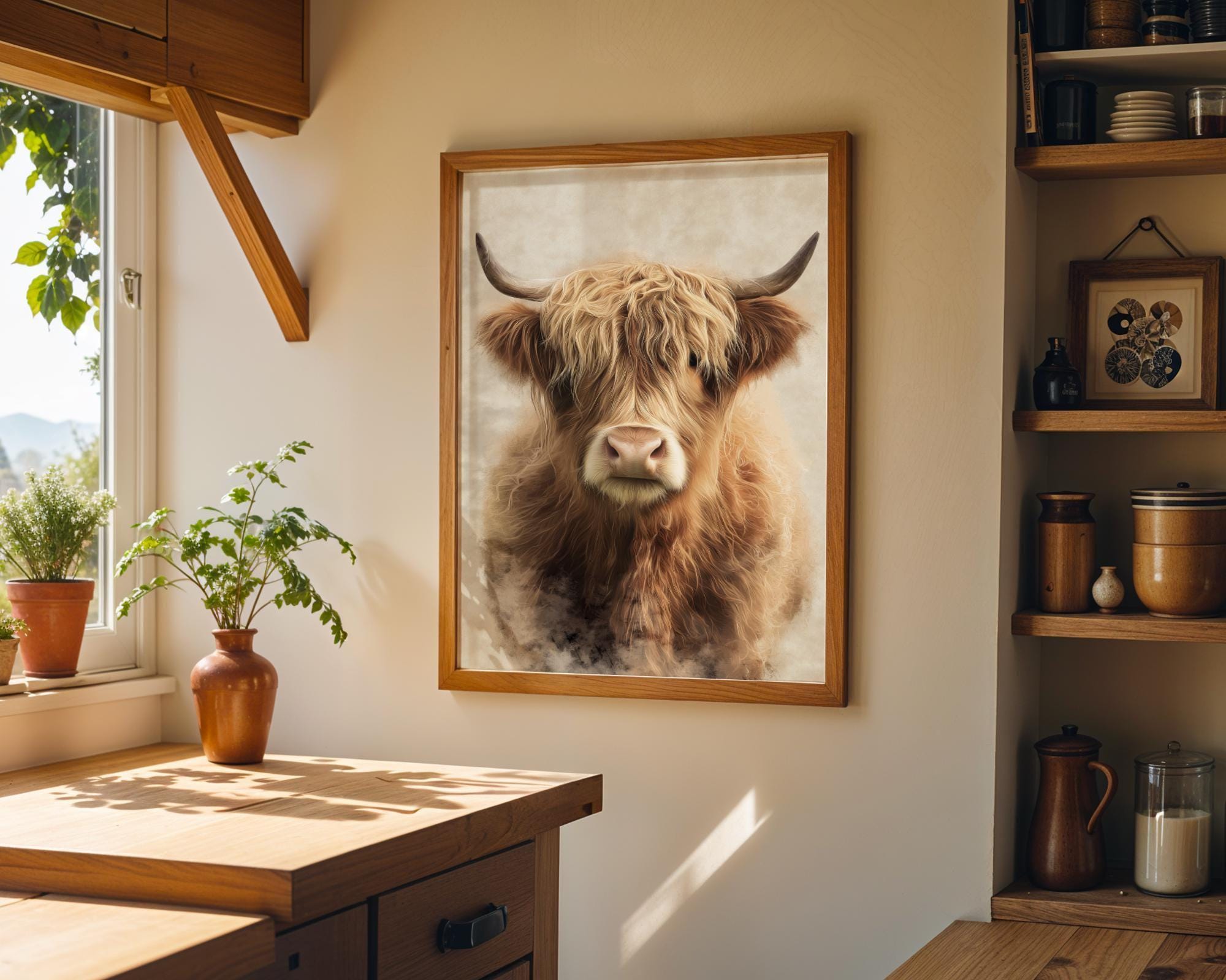 Highland Cow Rustic Farmhouse Scottish Highland Cattle Wall Art by The Wall Art Studio - physical