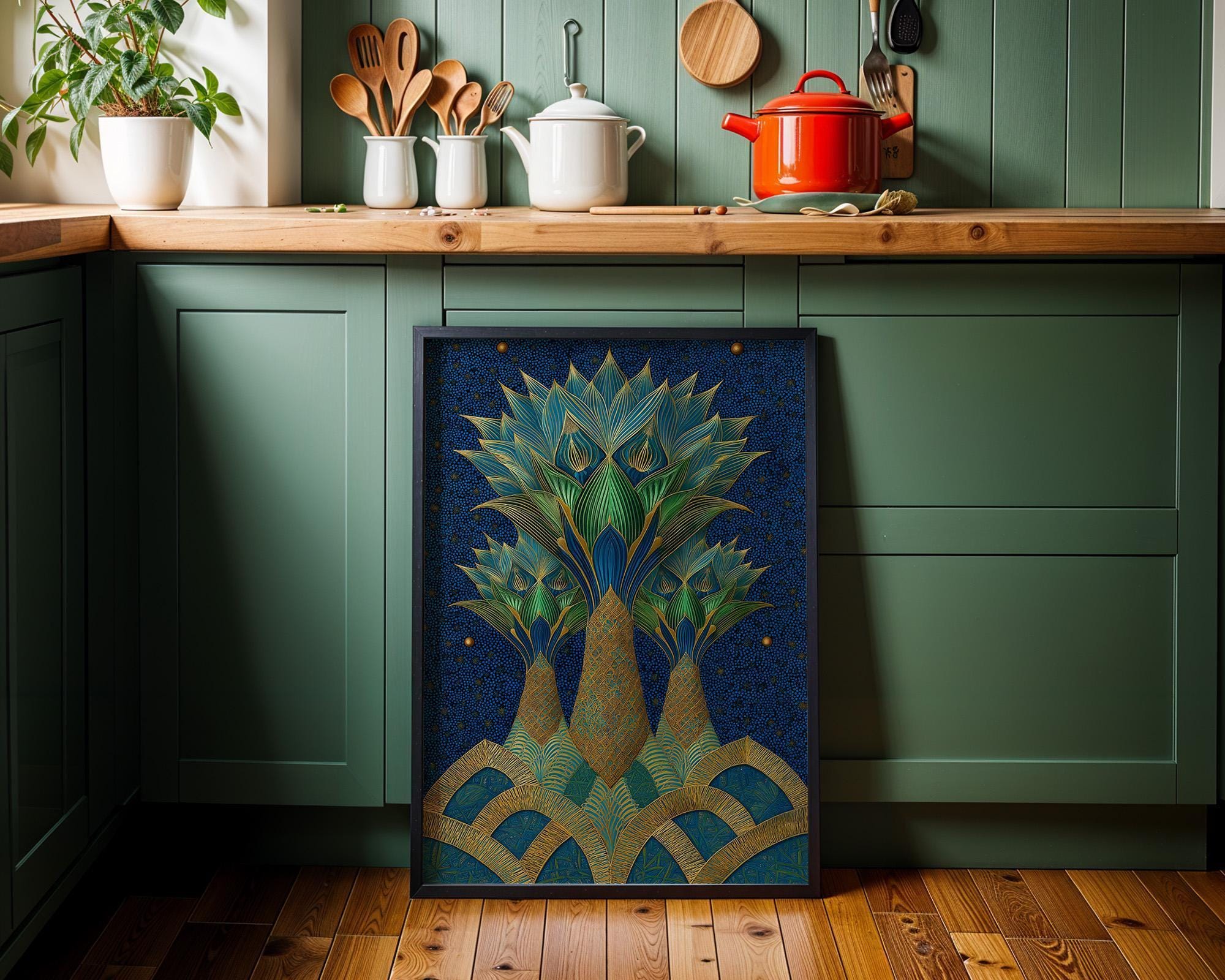 Islamic Palm Tree Blue & Gold Moroccan Wall Art by The Wall Art Studio