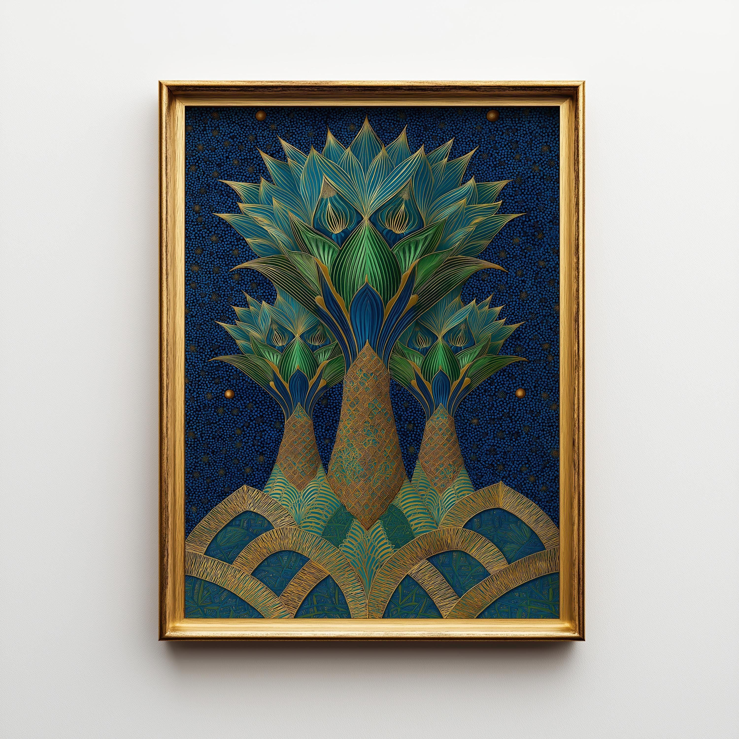 Islamic Palm Tree Blue & Gold Moroccan Wall Art by The Wall Art Studio