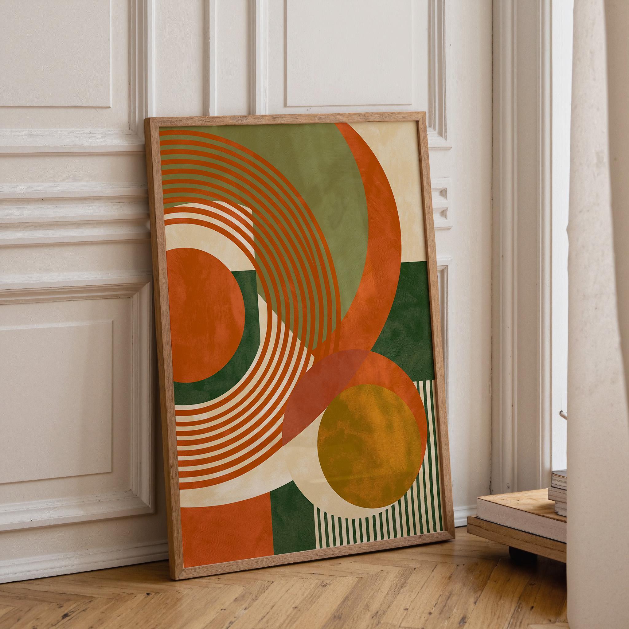 Neo Deco Retro Orange & Green Mid Century Geometric Wall Art by The Wall Art Studio