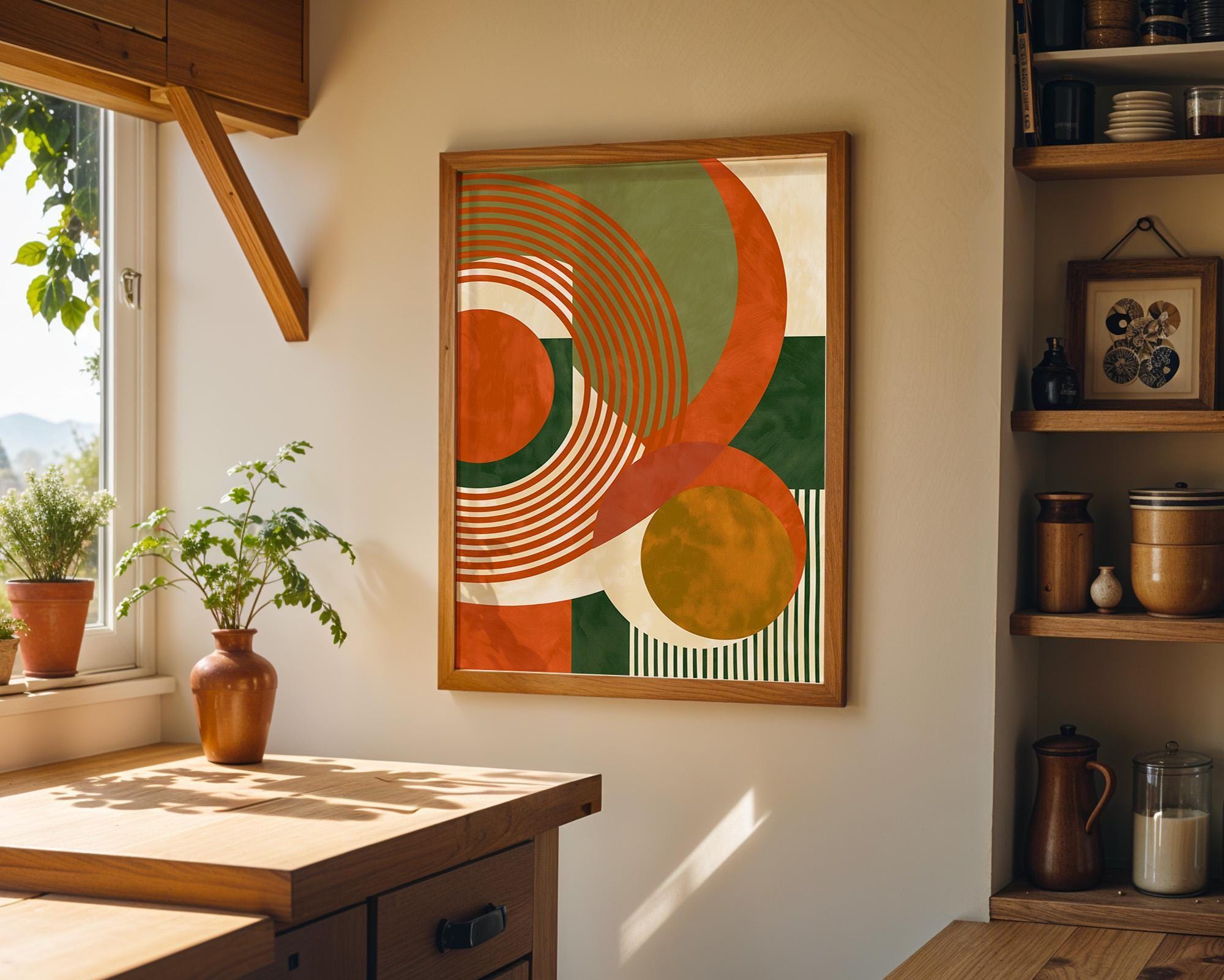 Neo Deco Retro Orange & Green Mid Century Geometric Wall Art by The Wall Art Studio