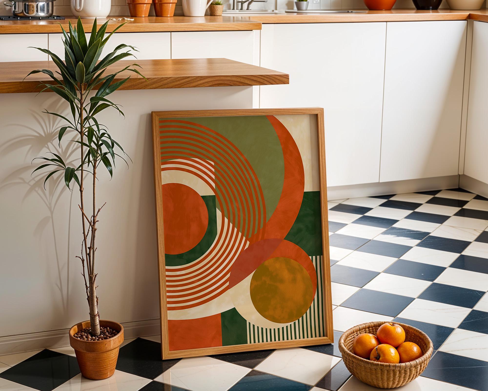 Neo Deco Retro Orange & Green Mid Century Geometric Wall Art by The Wall Art Studio