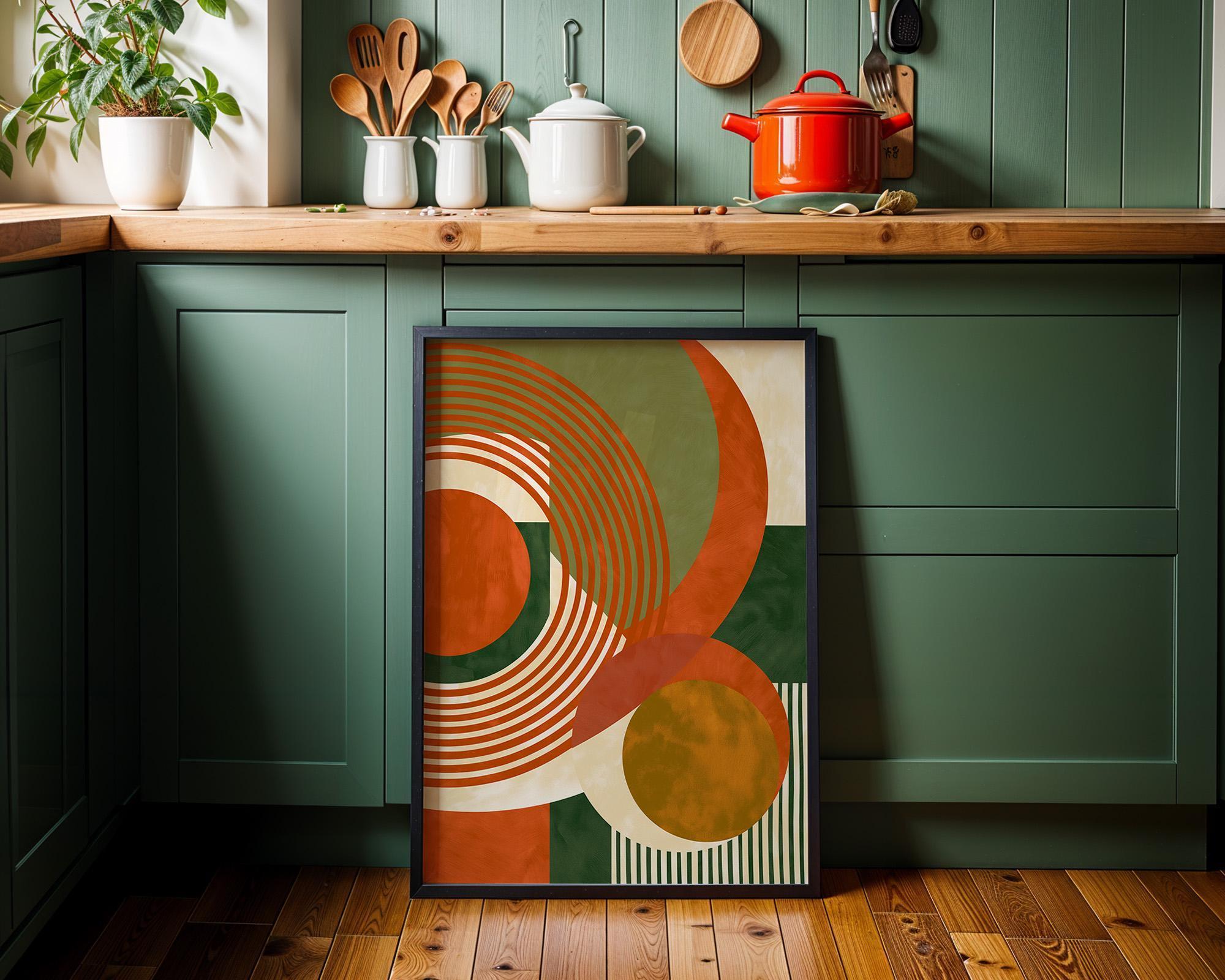 Neo Deco Retro Orange & Green Mid Century Geometric Wall Art by The Wall Art Studio