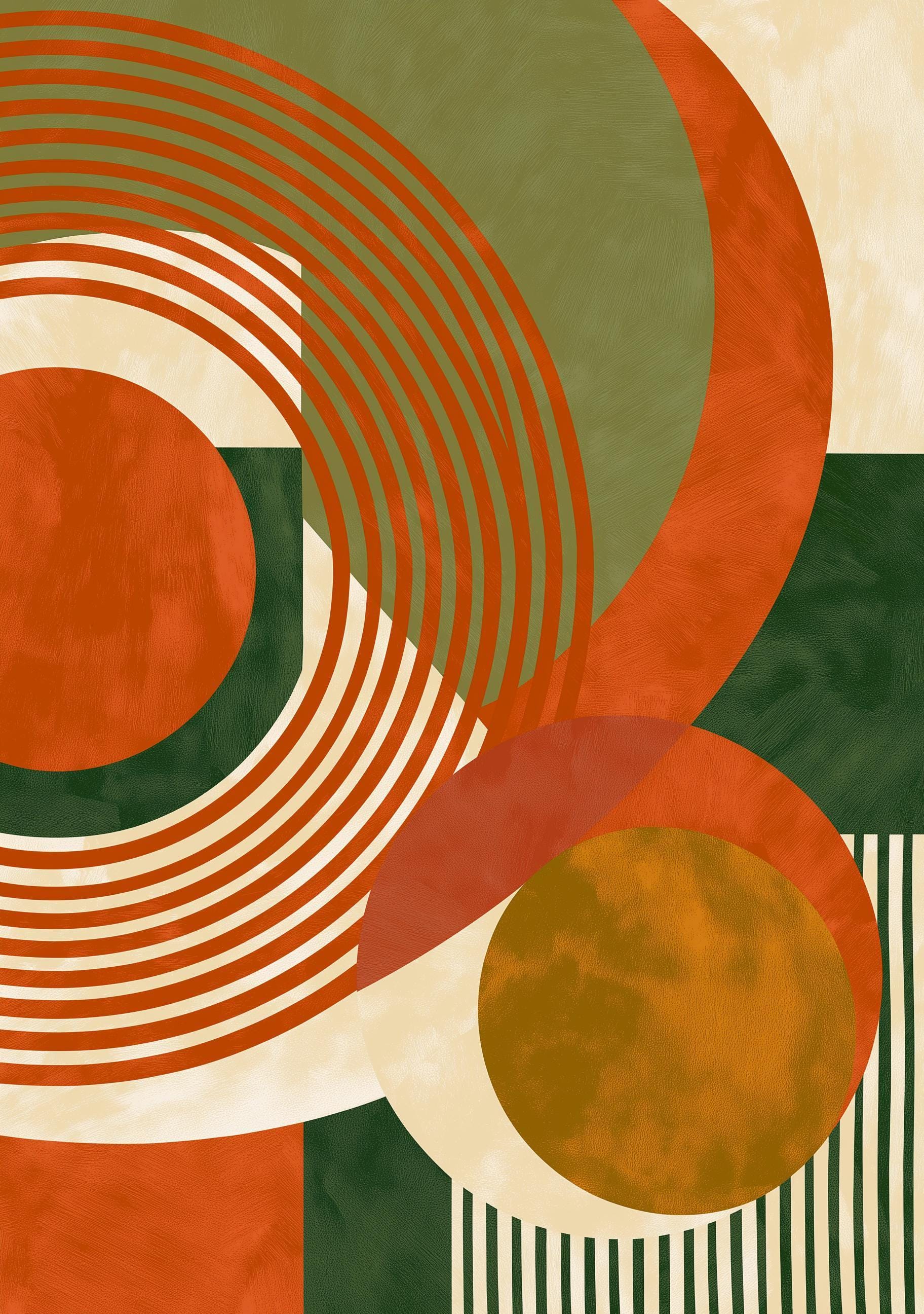 Neo Deco Retro Orange & Green Mid Century Geometric Wall Art by The Wall Art Studio