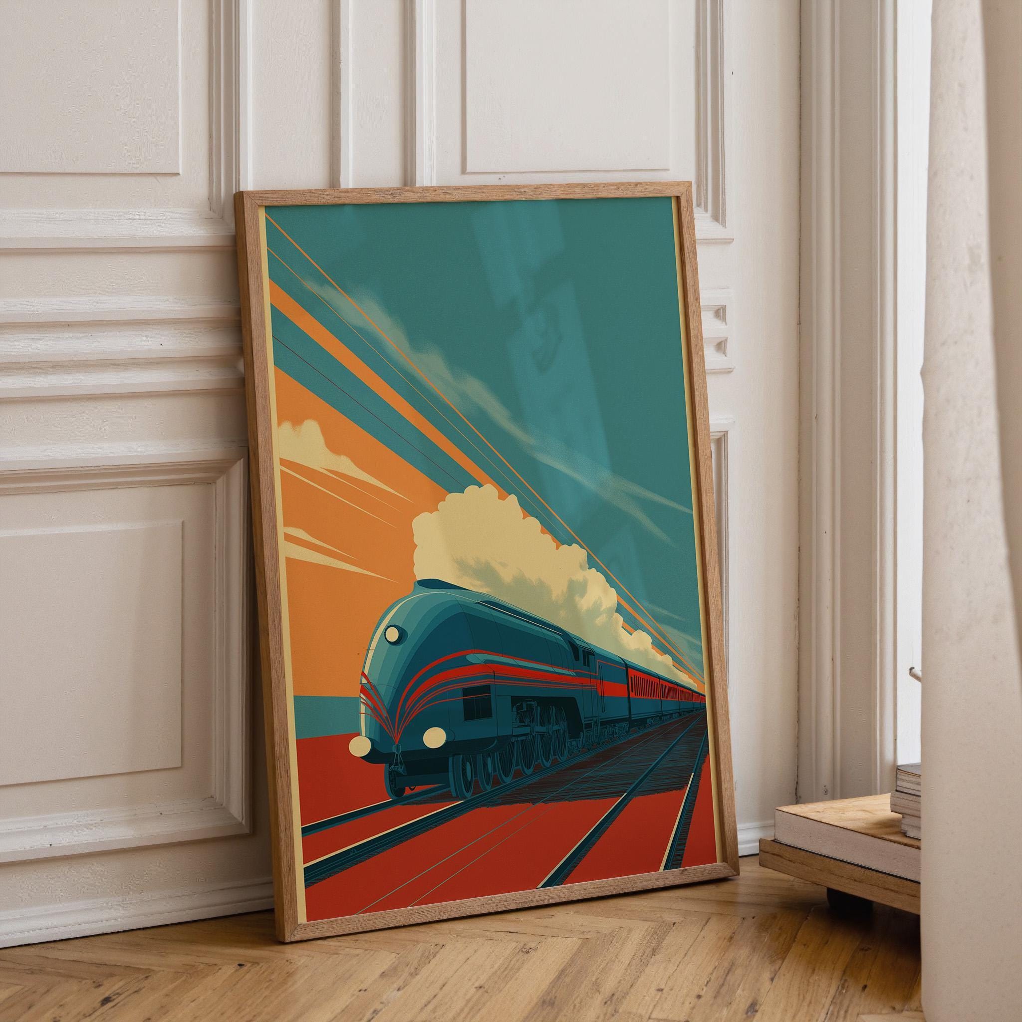 Vintage Locomotive Art Deco Train Wall Art by The Wall Art Studio