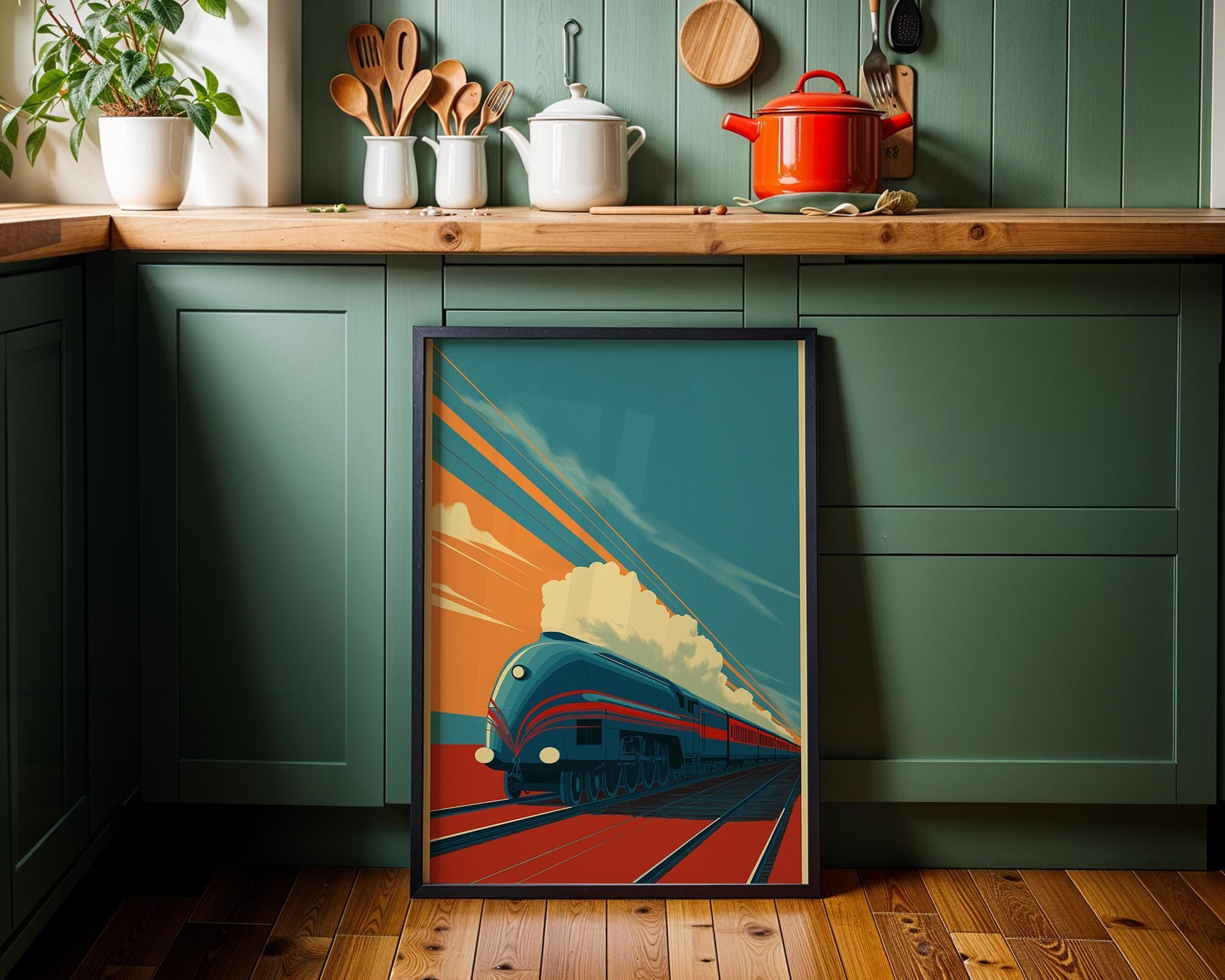 Vintage Locomotive Art Deco Train Wall Art by The Wall Art Studio