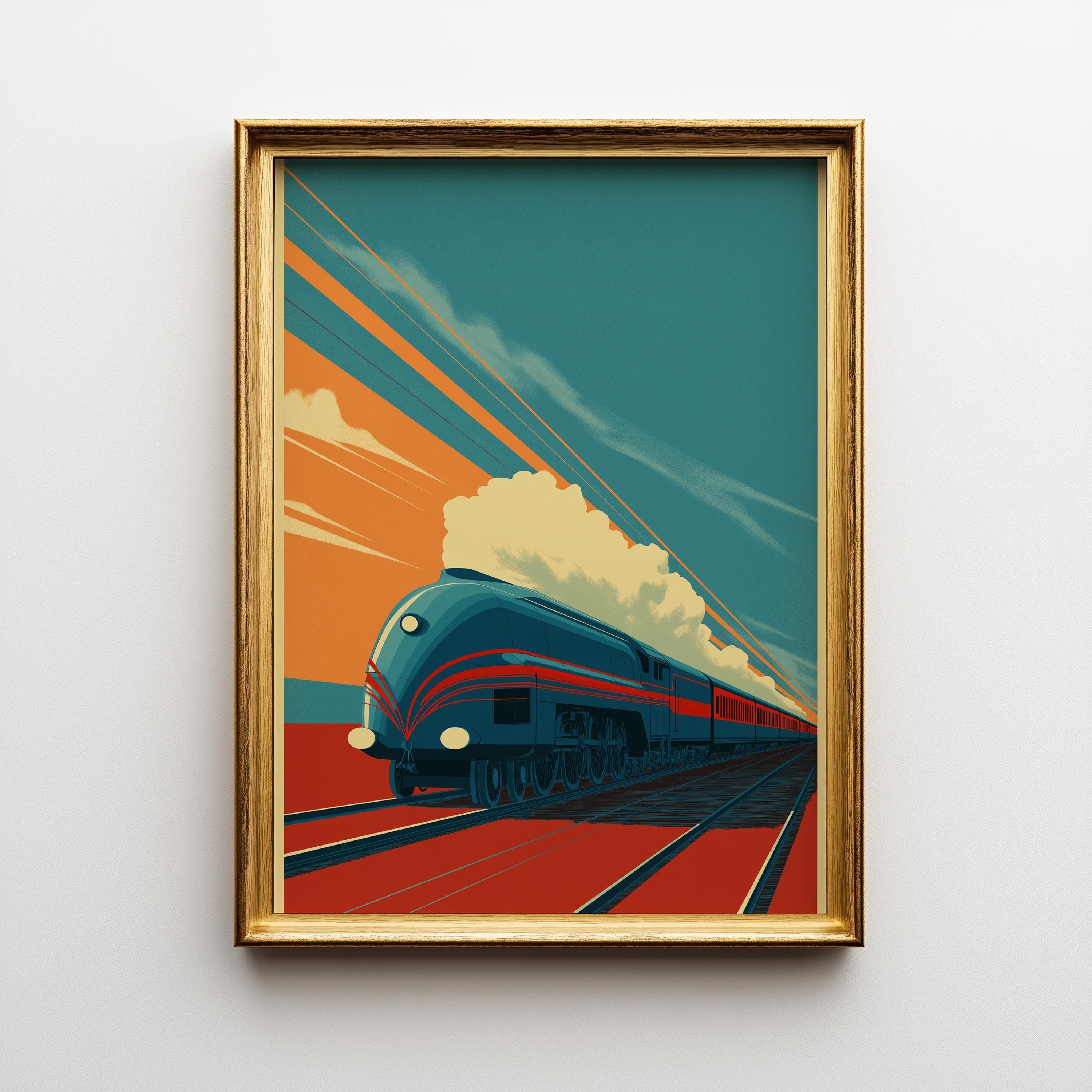 Vintage Locomotive Art Deco Train Wall Art by The Wall Art Studio