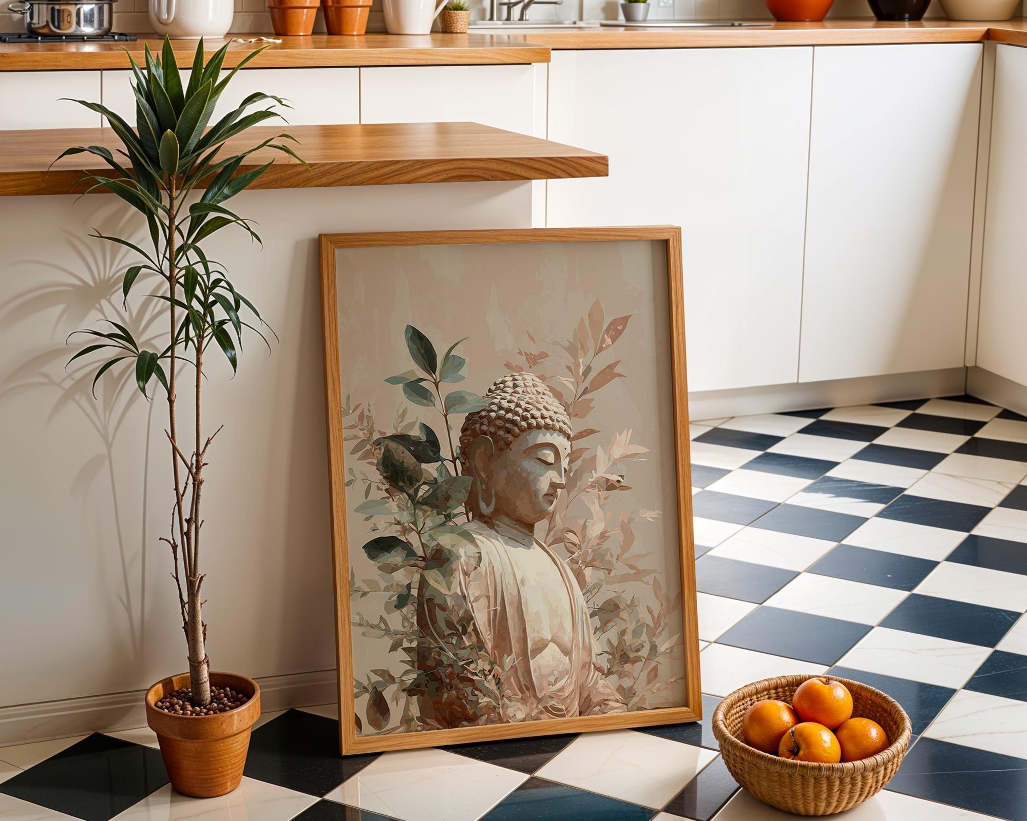 Buddha Wall Art Print, Botanical Buddhist, Calm Meditation Décor, Neutral Spiritual Home Art