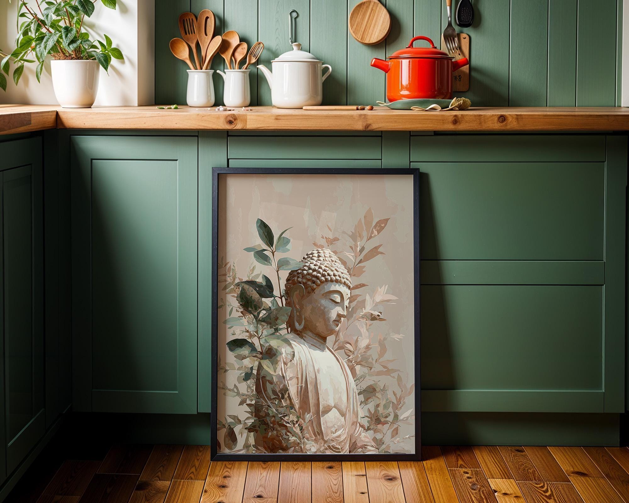 Buddha Wall Art Print, Botanical Buddhist, Calm Meditation Décor, Neutral Spiritual Home Art