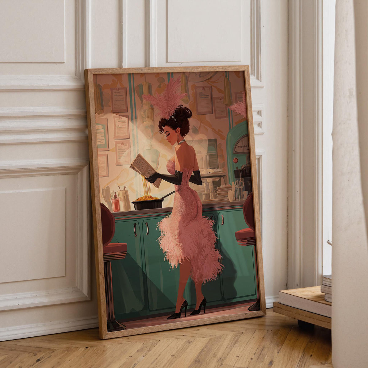 Glamorous Retro Showgirl Book Lover Cooking Wall Art by The Wall Art Studio