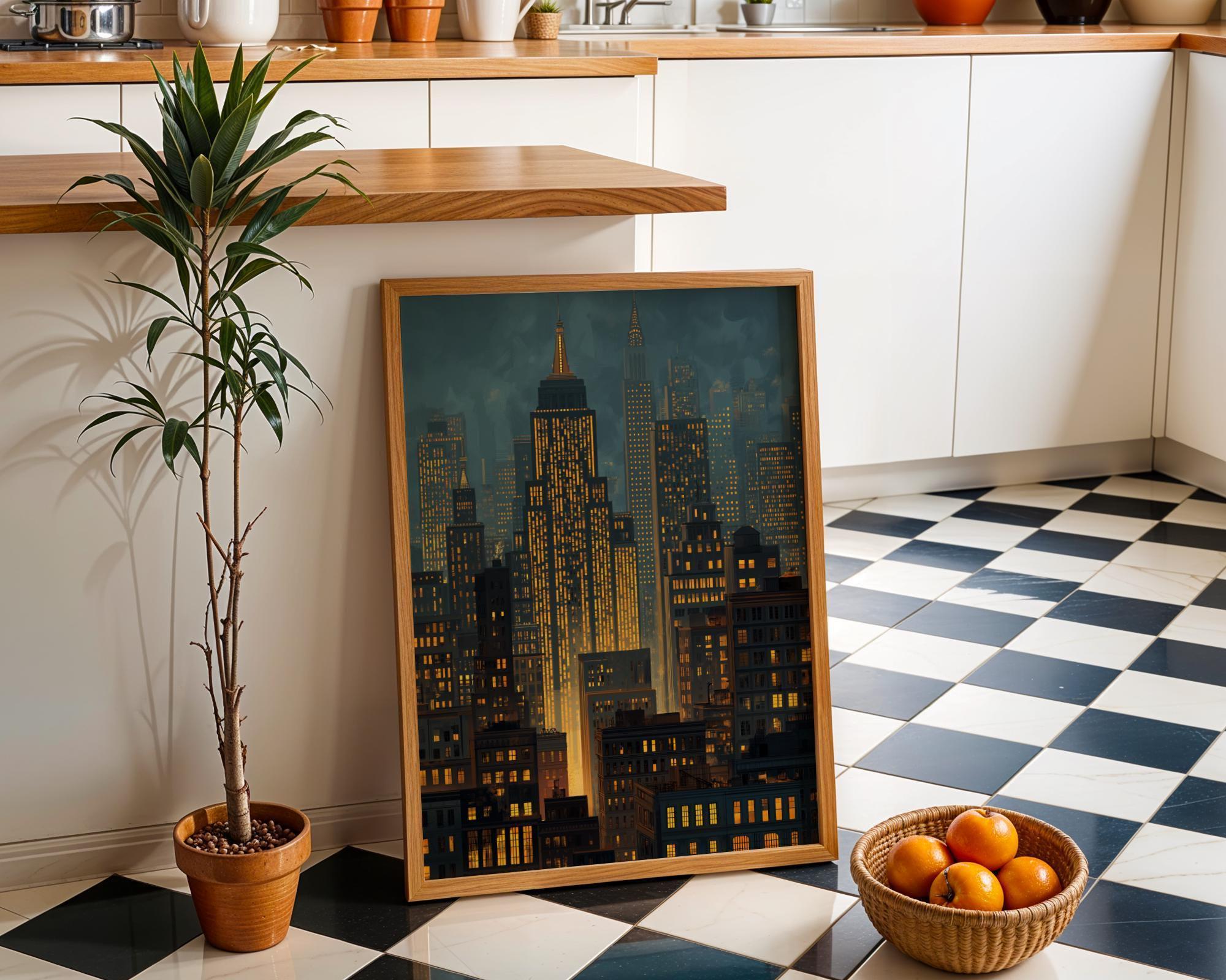 New York City Skyline Night Lights Modern Cityscape Wall Art