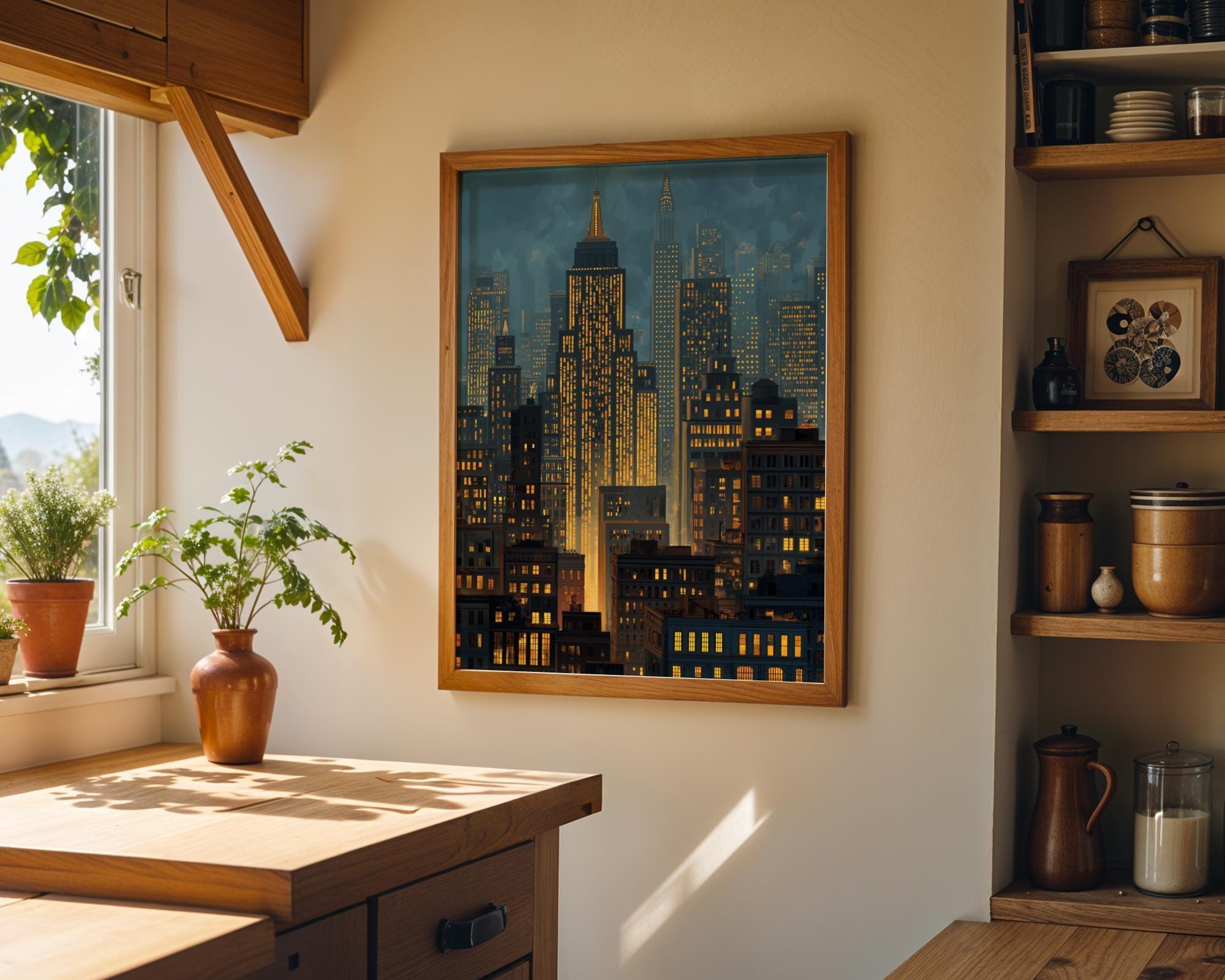 New York City Skyline Night Lights Modern Cityscape Wall Art