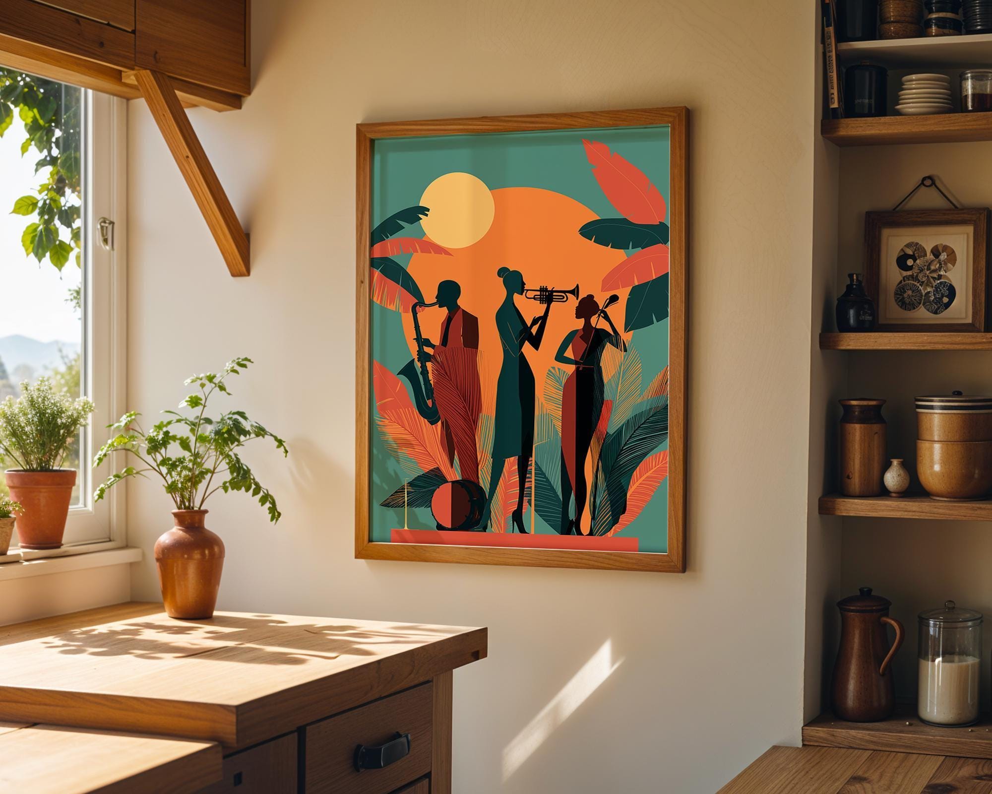 Art Deco Jazz Band Tropical Mid Century Music Wall Art by The Wall Art Studio