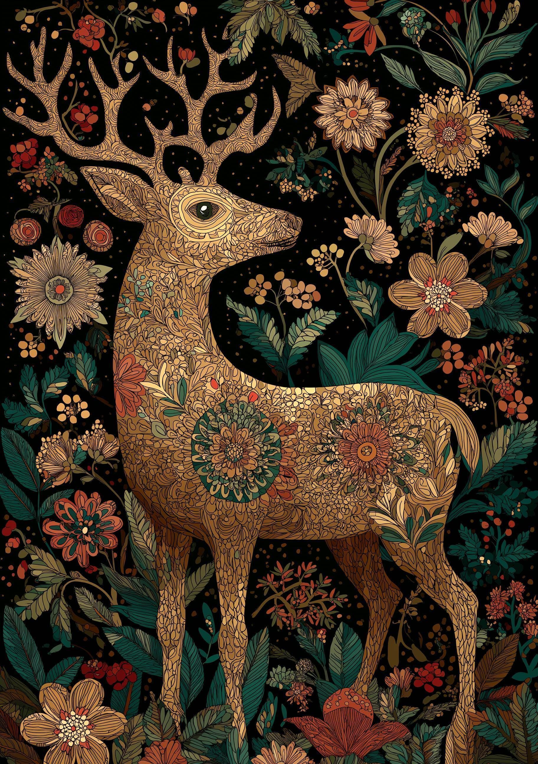 Scandinavian Christmas Nordic Folk Reindeer Wall Art by The Wall Art Studio