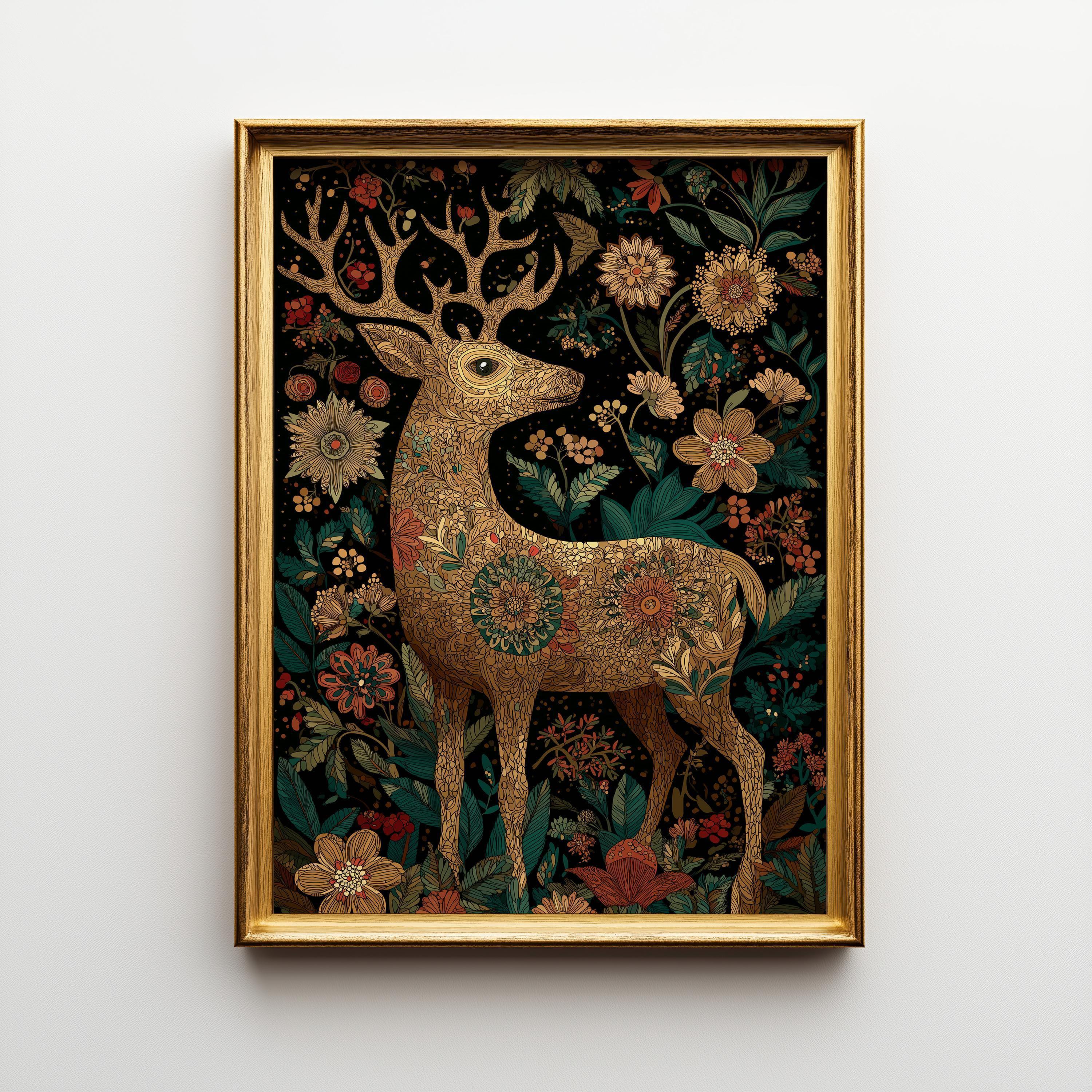 Scandinavian Christmas Nordic Folk Reindeer Wall Art by The Wall Art Studio