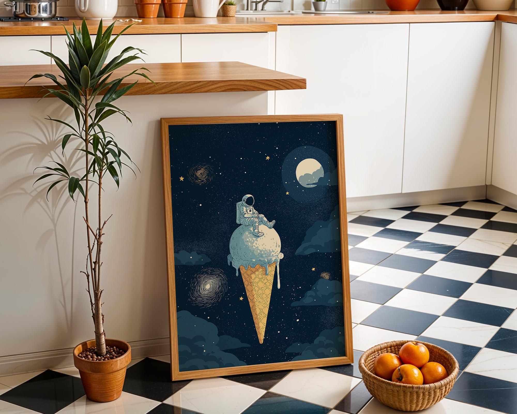 Astronaut Ice Cream Space Cosmic Moon Surreal Galaxy Wall Art by The Wall Art Studio