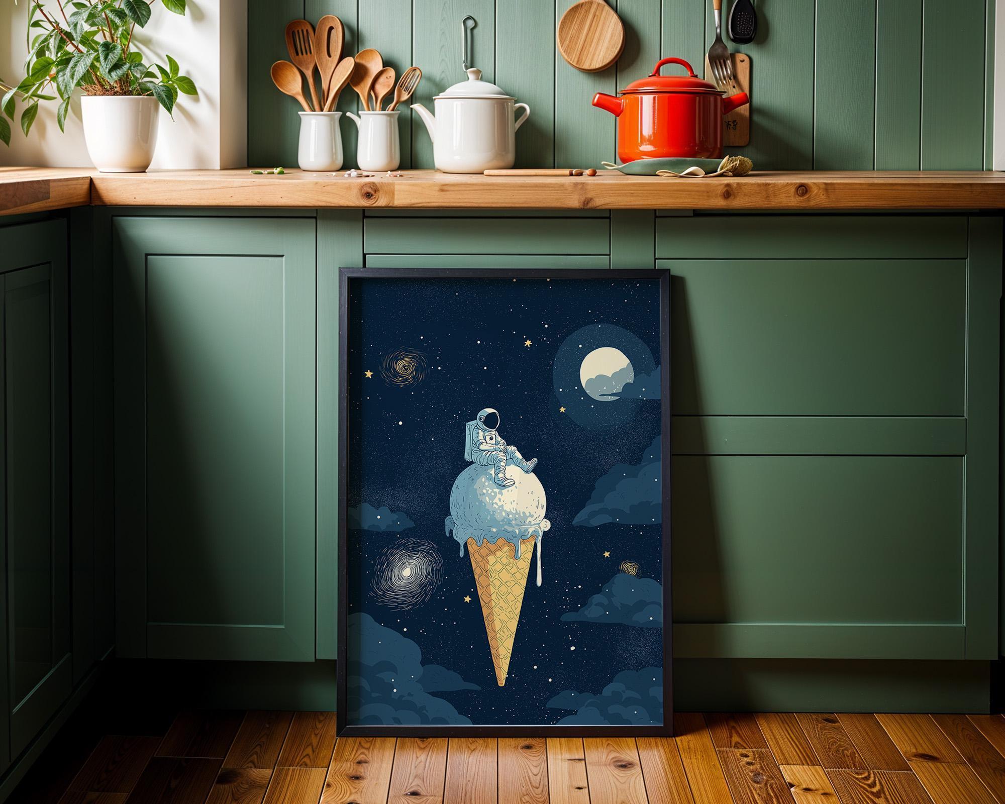 Astronaut Ice Cream Space Cosmic Moon Surreal Galaxy Wall Art by The Wall Art Studio