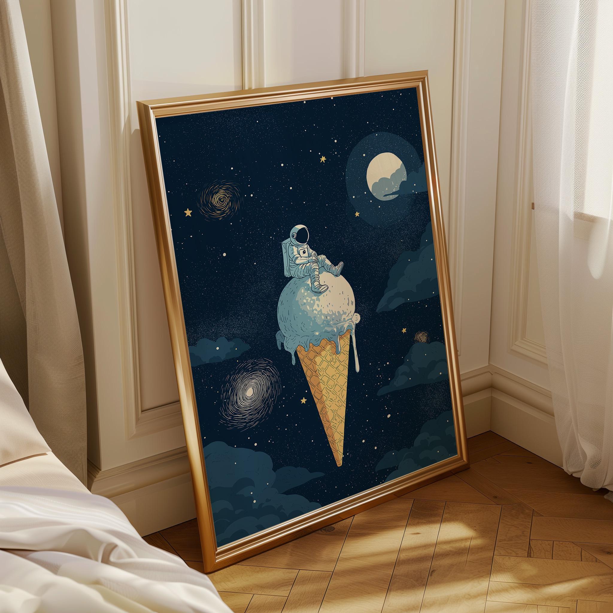 Astronaut Ice Cream Space Cosmic Moon Surreal Galaxy Wall Art by The Wall Art Studio
