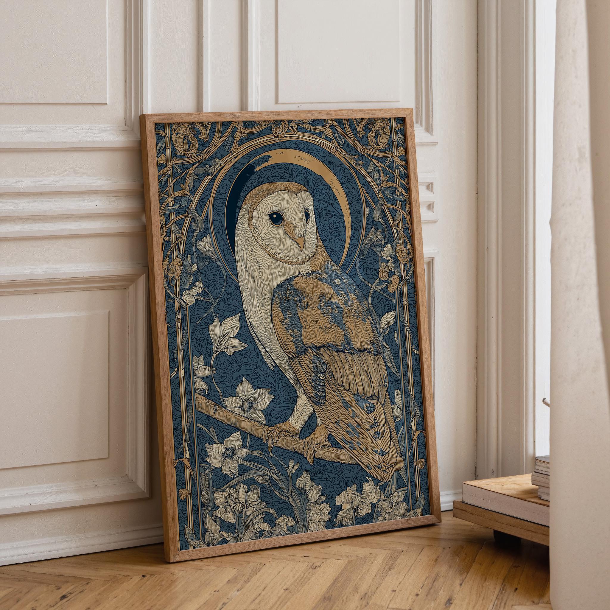 Art Nouveau Barn Owl William Morris Style Dark Academia Wall Art