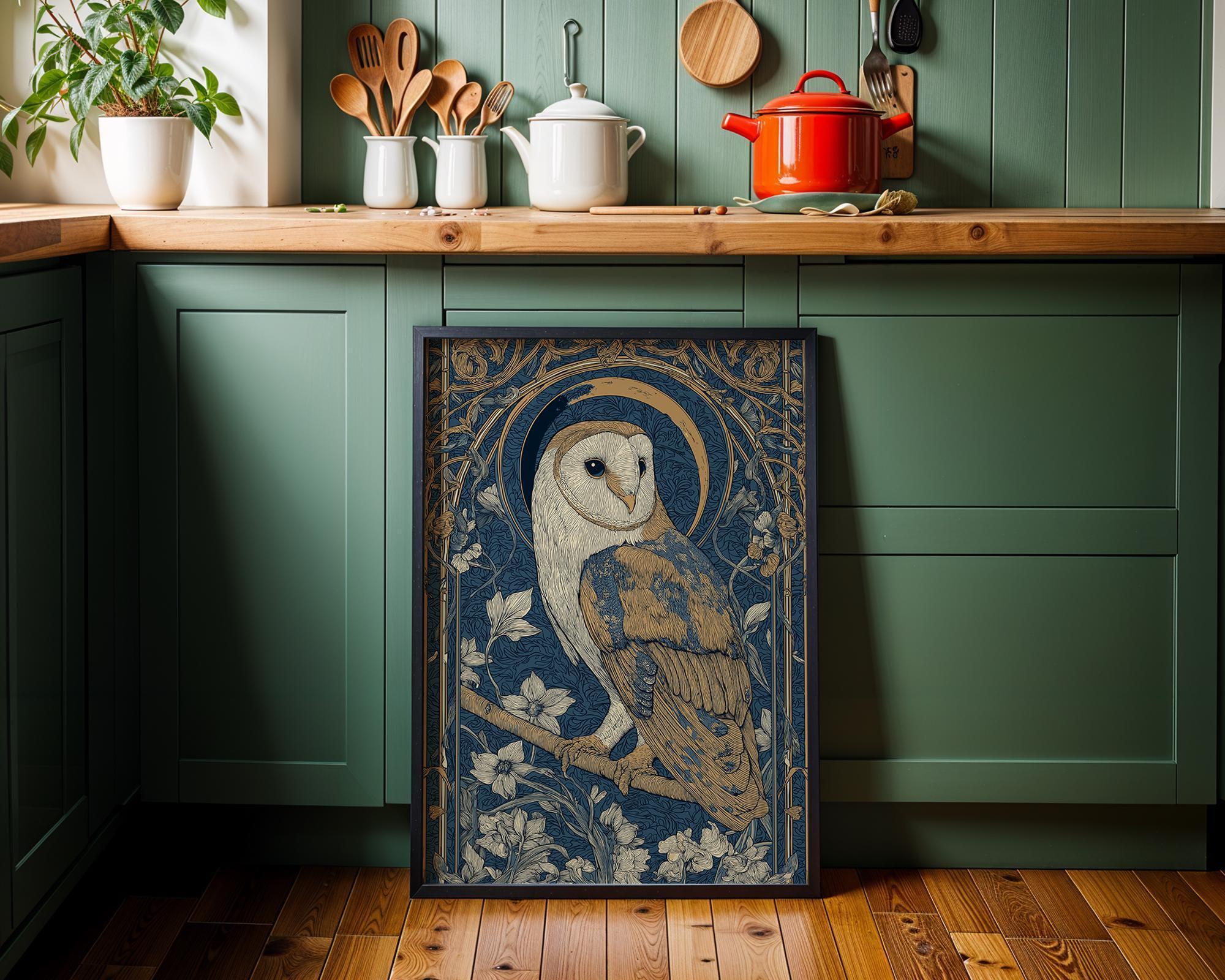 Art Nouveau Barn Owl William Morris Style Dark Academia Wall Art