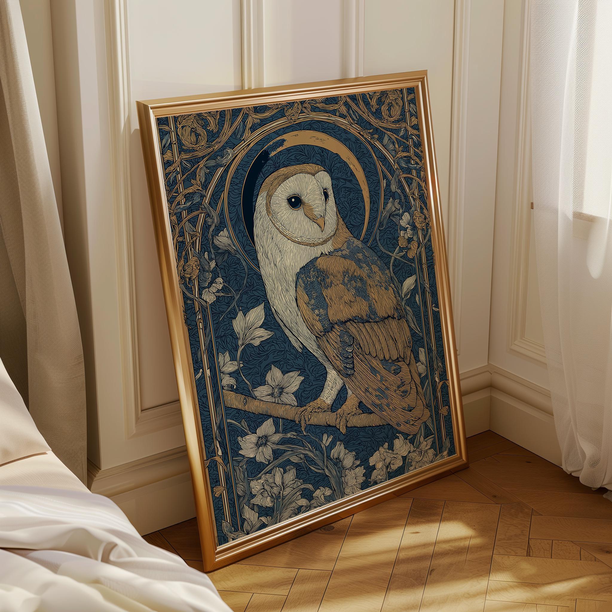 Art Nouveau Barn Owl William Morris Style Dark Academia Wall Art