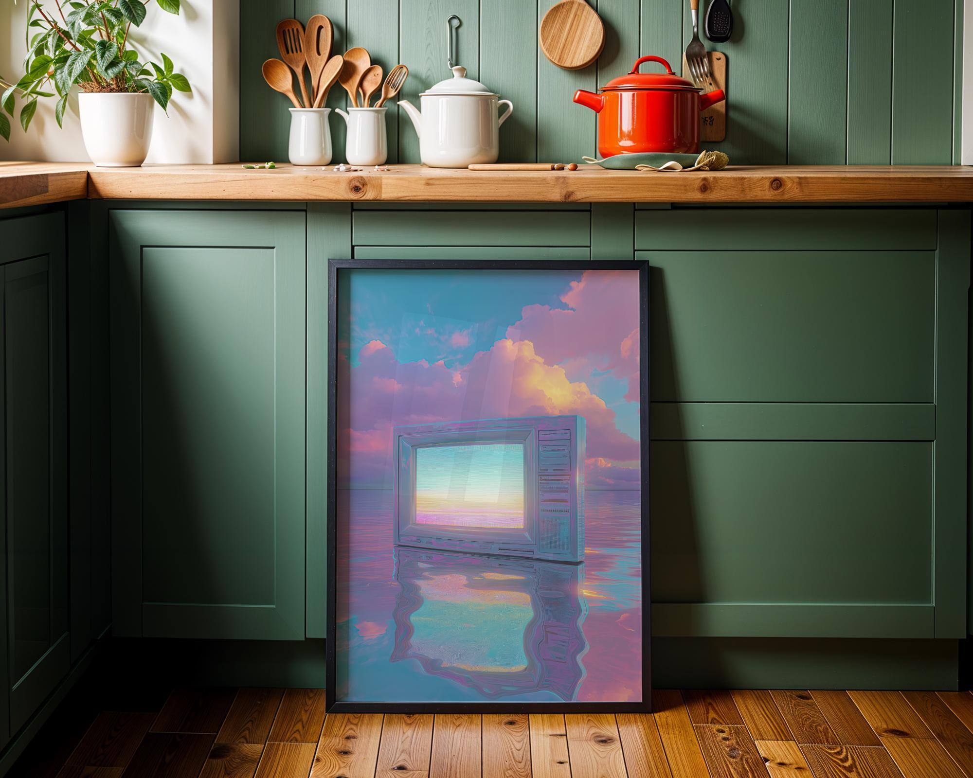 Vaporwave Neon Pastel Synthwave Retro TV Wall Art by The Wall Art Studio