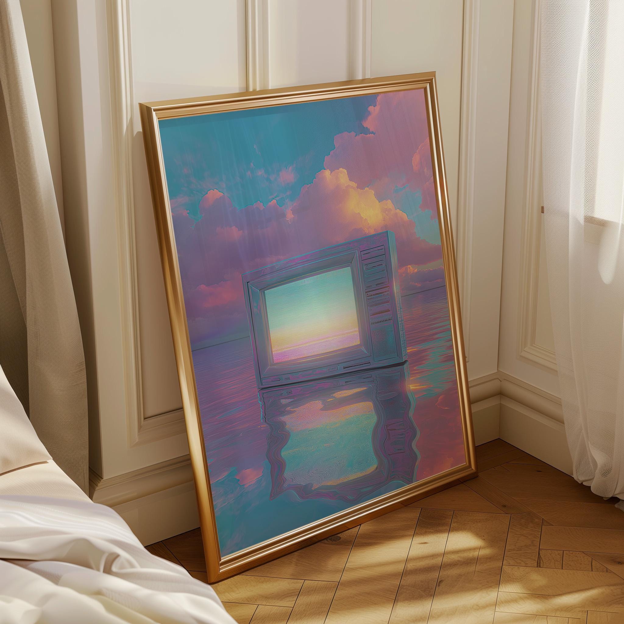 Vaporwave Neon Pastel Synthwave Retro TV Wall Art by The Wall Art Studio