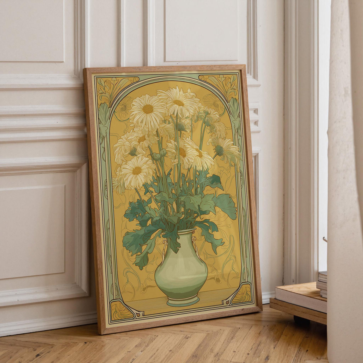 Art Nouveau Daisy Vintage Botanical Yellow Floral Wall Art by The Wall Art Studio